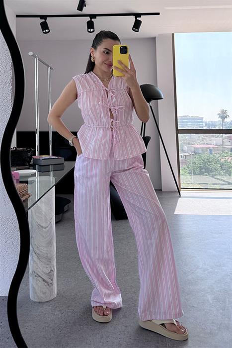 Domenica Pembe Çizgili Bağlamalı  Takım