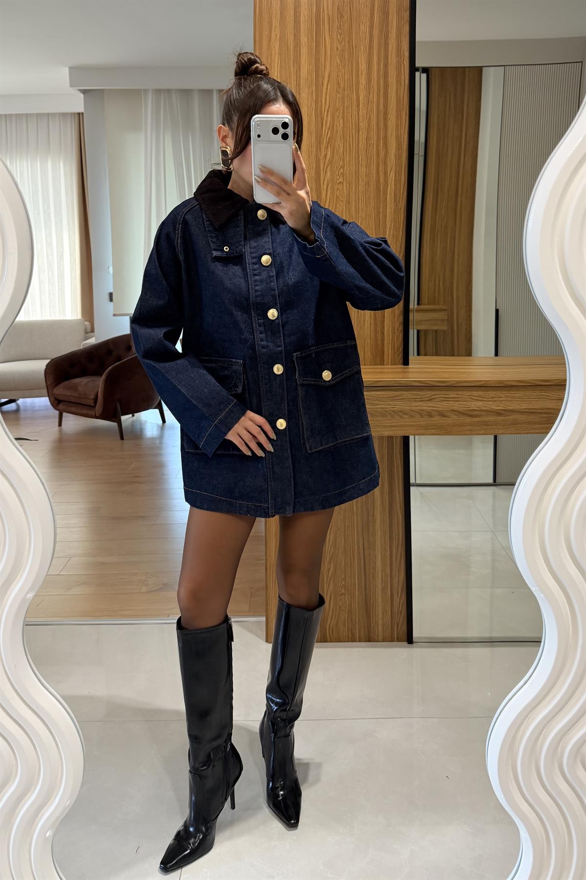 Dower Kadife Yaka Denim Ceket