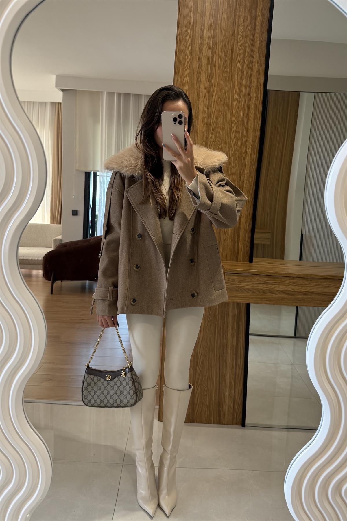 Dragun Sütlü Kahve Kürkü Çıkarılabilen Kaban 