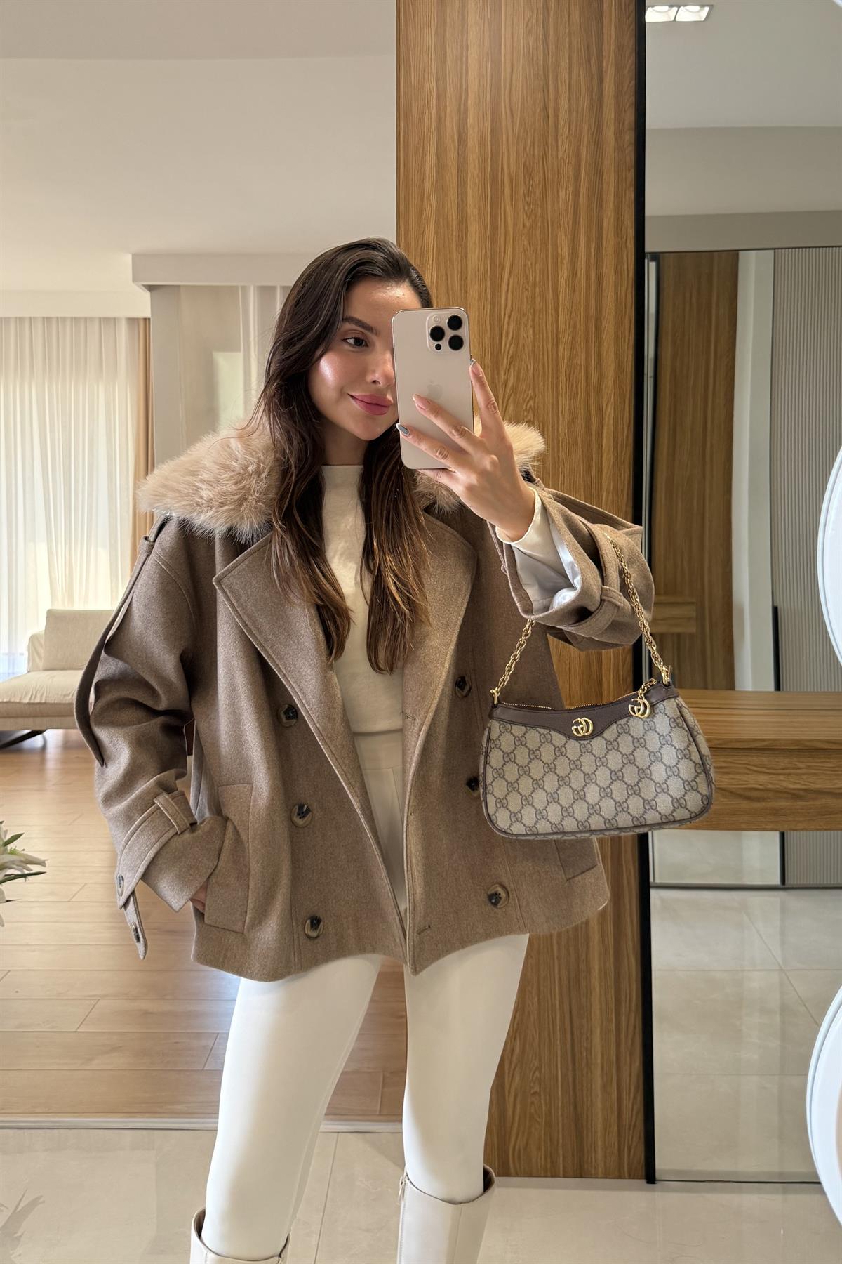 Dragun Sütlü Kahve Kürkü Çıkarılabilen Kaban 