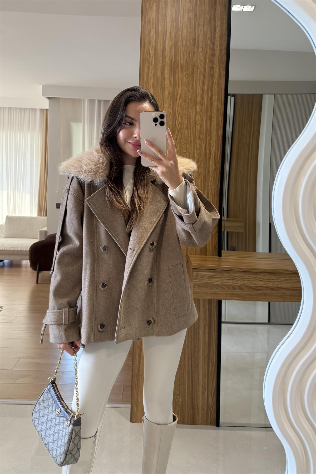 Dragun Sütlü Kahve Kürkü Çıkarılabilen Kaban 