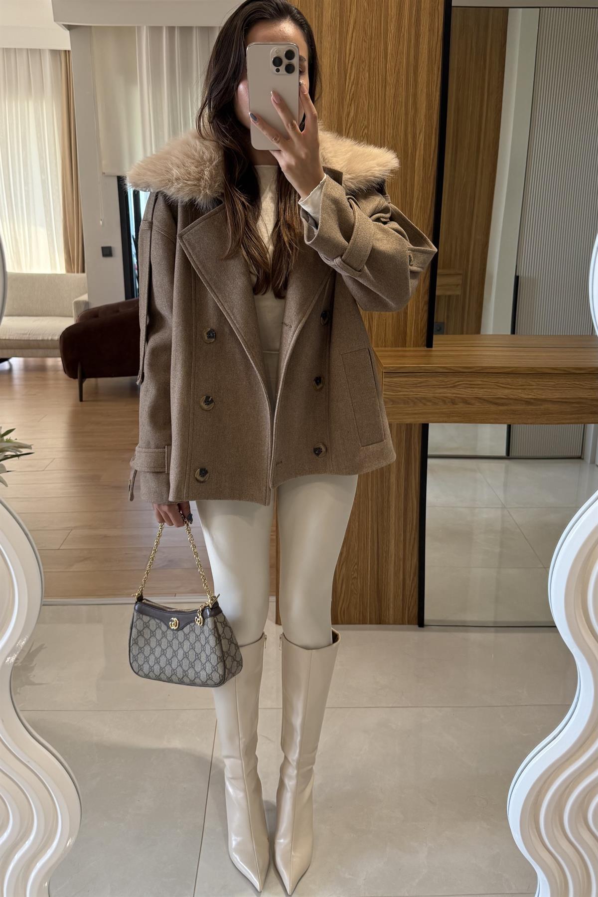 Dragun Sütlü Kahve Kürkü Çıkarılabilen Kaban 