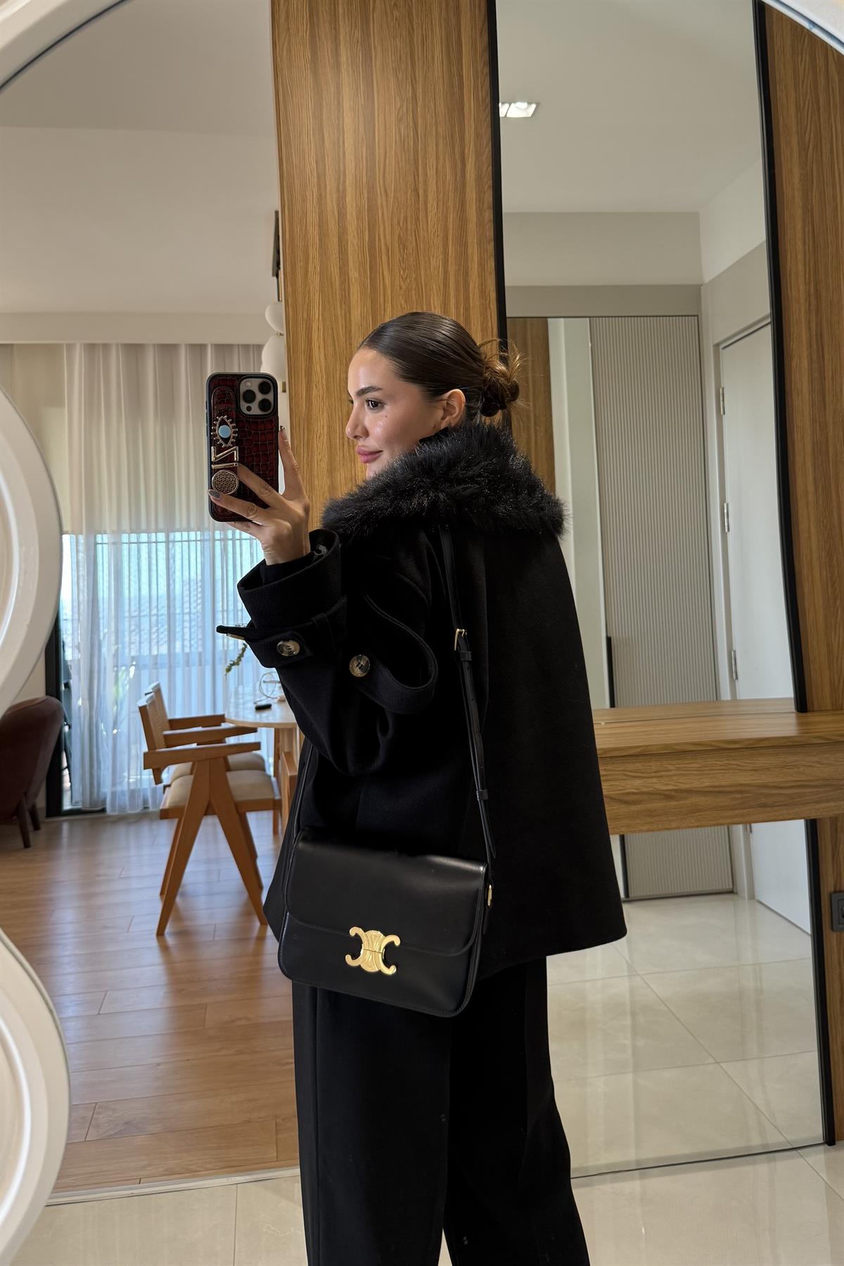 Dragun Siyah Kürkü Çıkarılabilen Kaban 