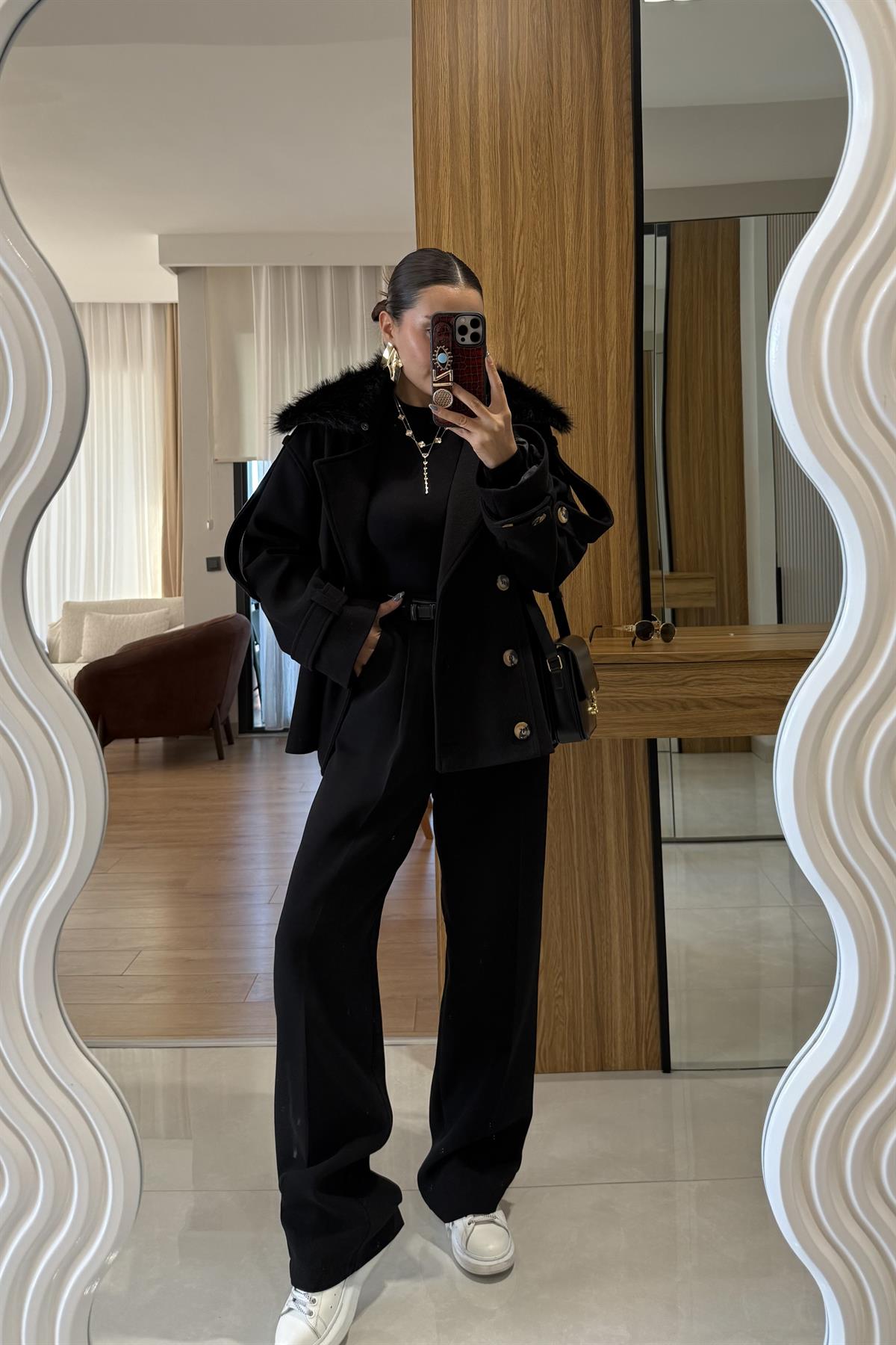 Dragun Siyah Kürkü Çıkarılabilen Kaban 