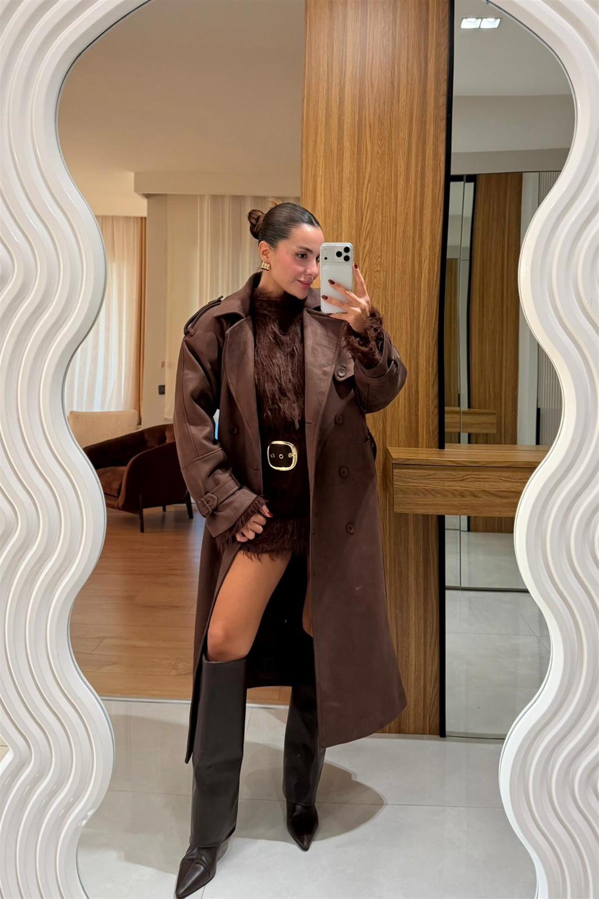 Drake Acı Kahve Süet Premium Trenç