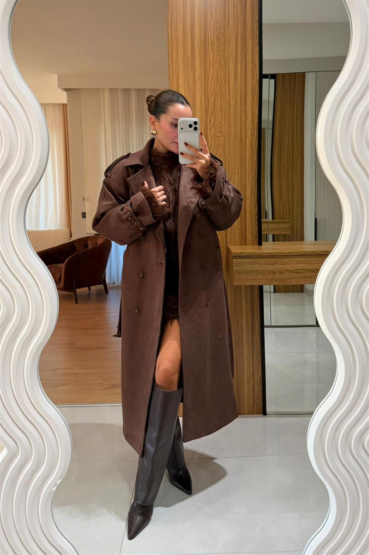 Drake Acı Kahve Süet Premium Trenç