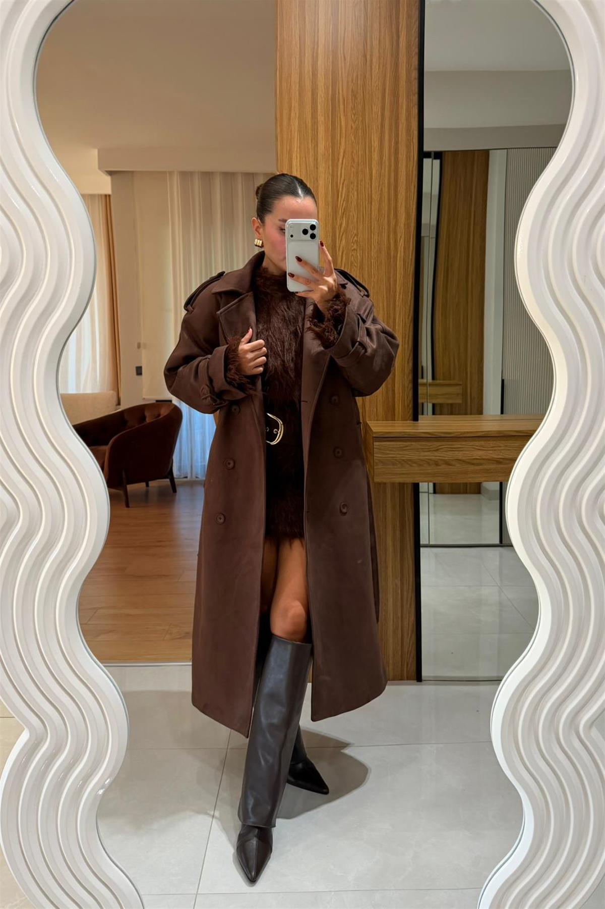 Drake Acı Kahve Süet Premium Trenç