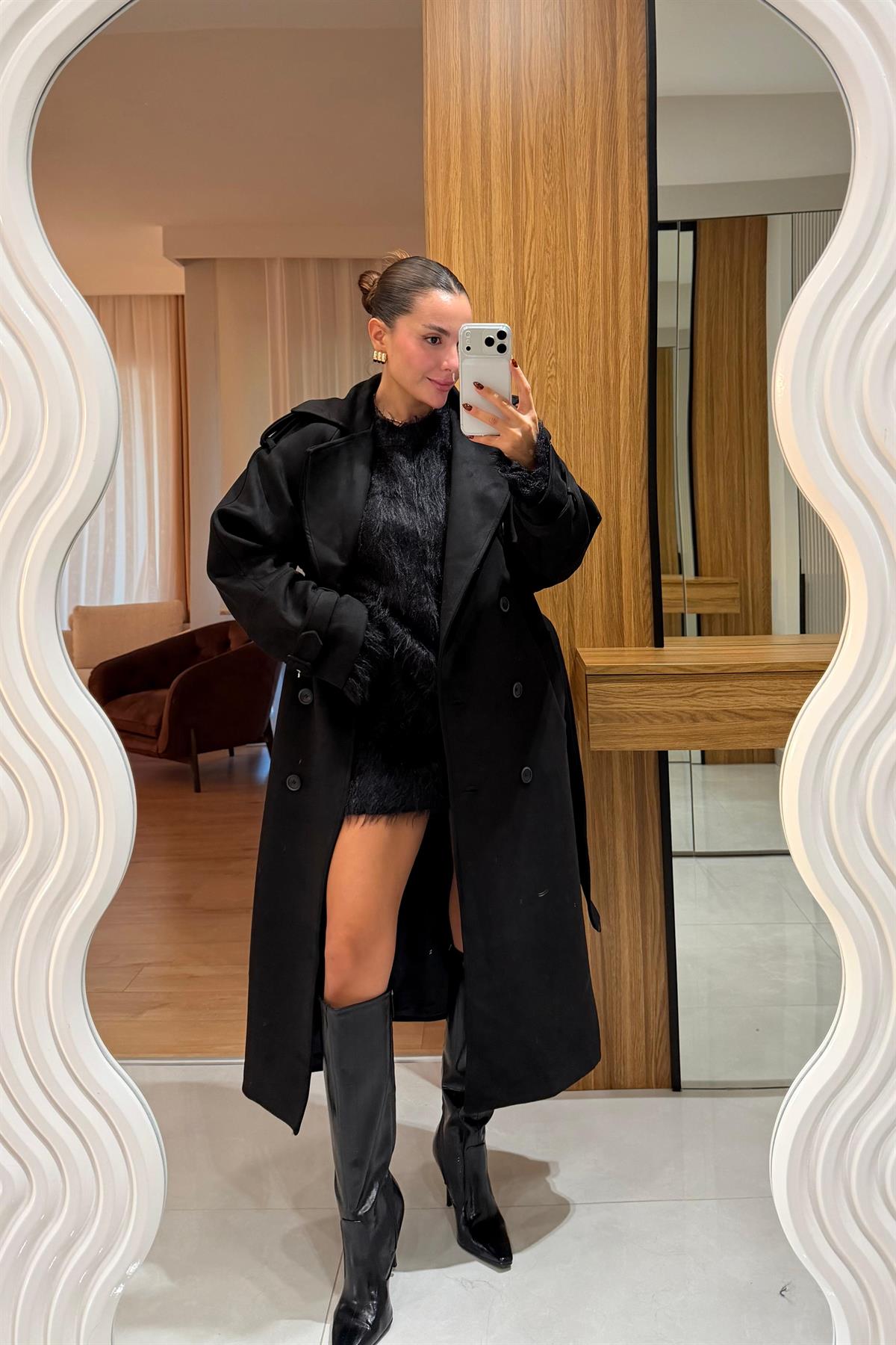 Drake Siyah Süet Premium Trenç