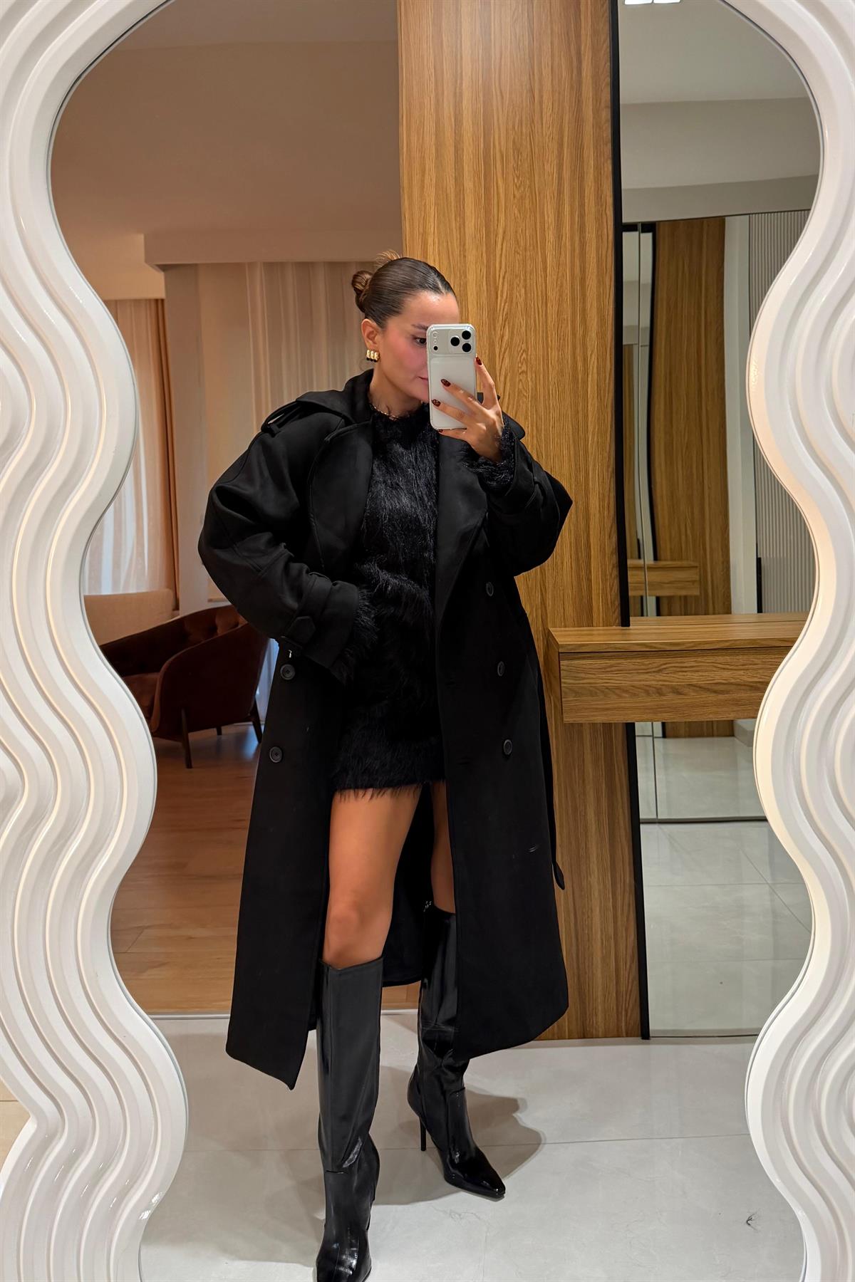 Drake Siyah Süet Premium Trenç