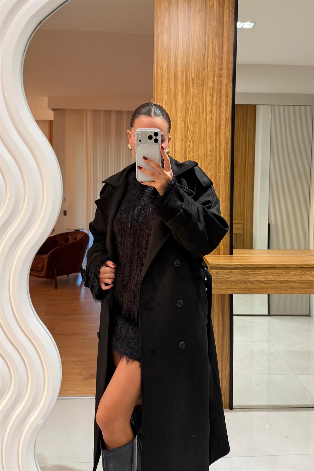 Drake Siyah Süet Premium Trenç