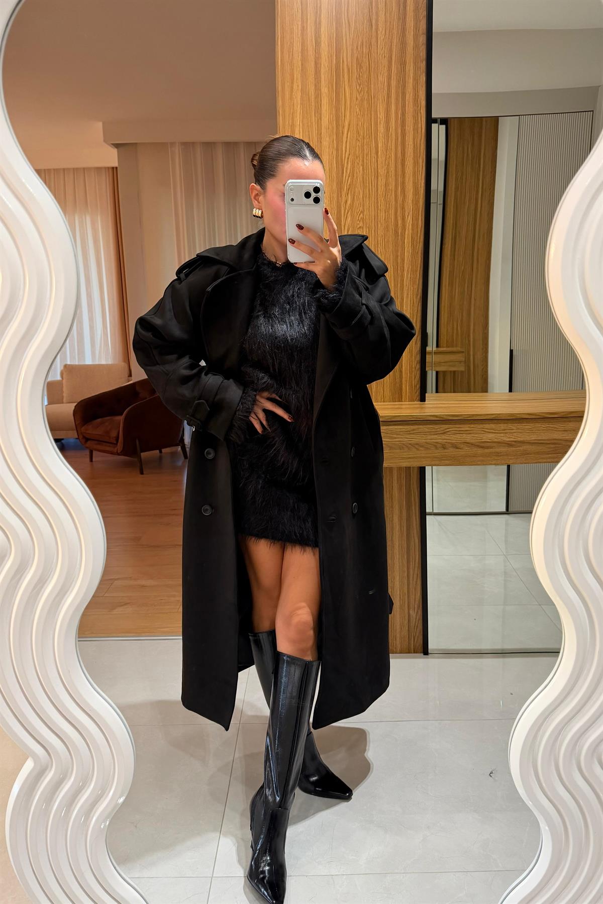 Drake Siyah Süet Premium Trenç