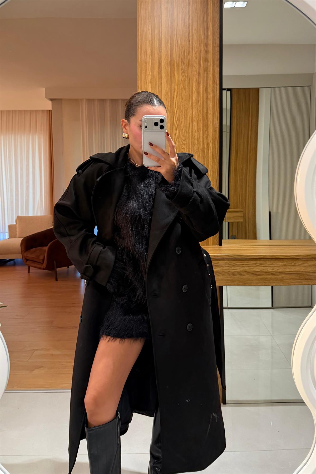 Drake Siyah Süet Premium Trenç