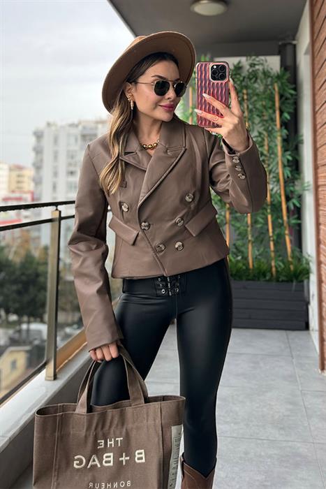 Edisa Kruvaze Deri Ceket - Vizon