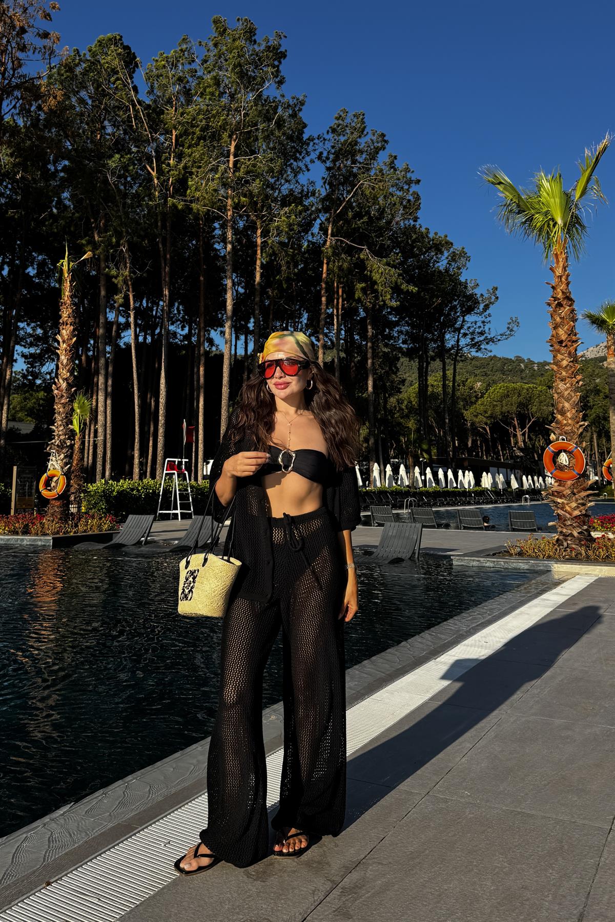 Edward Siyah Ajurlu Gömlek Pantolon Yazlık Takım