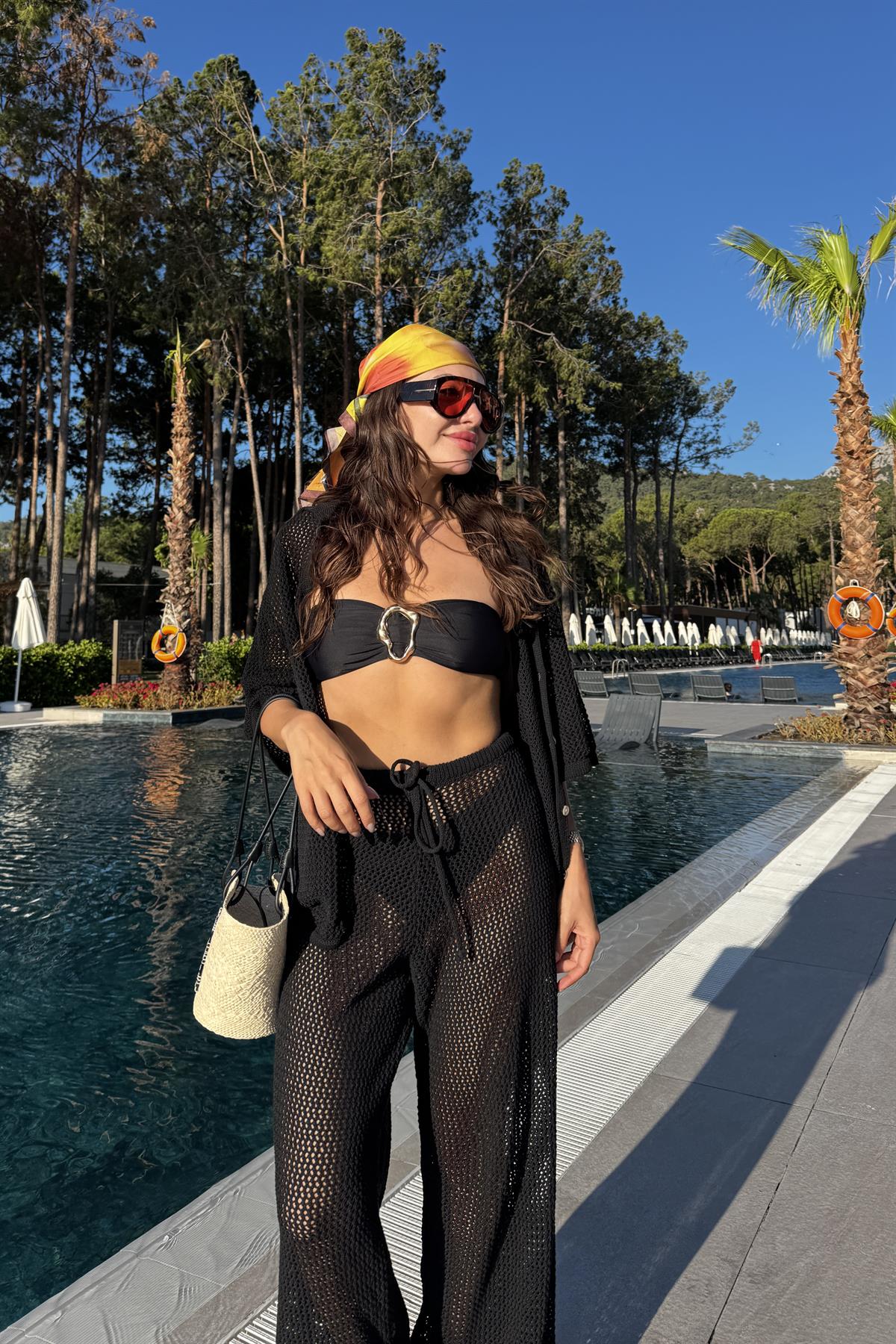 Edward Siyah Ajurlu Gömlek Pantolon Yazlık Takım