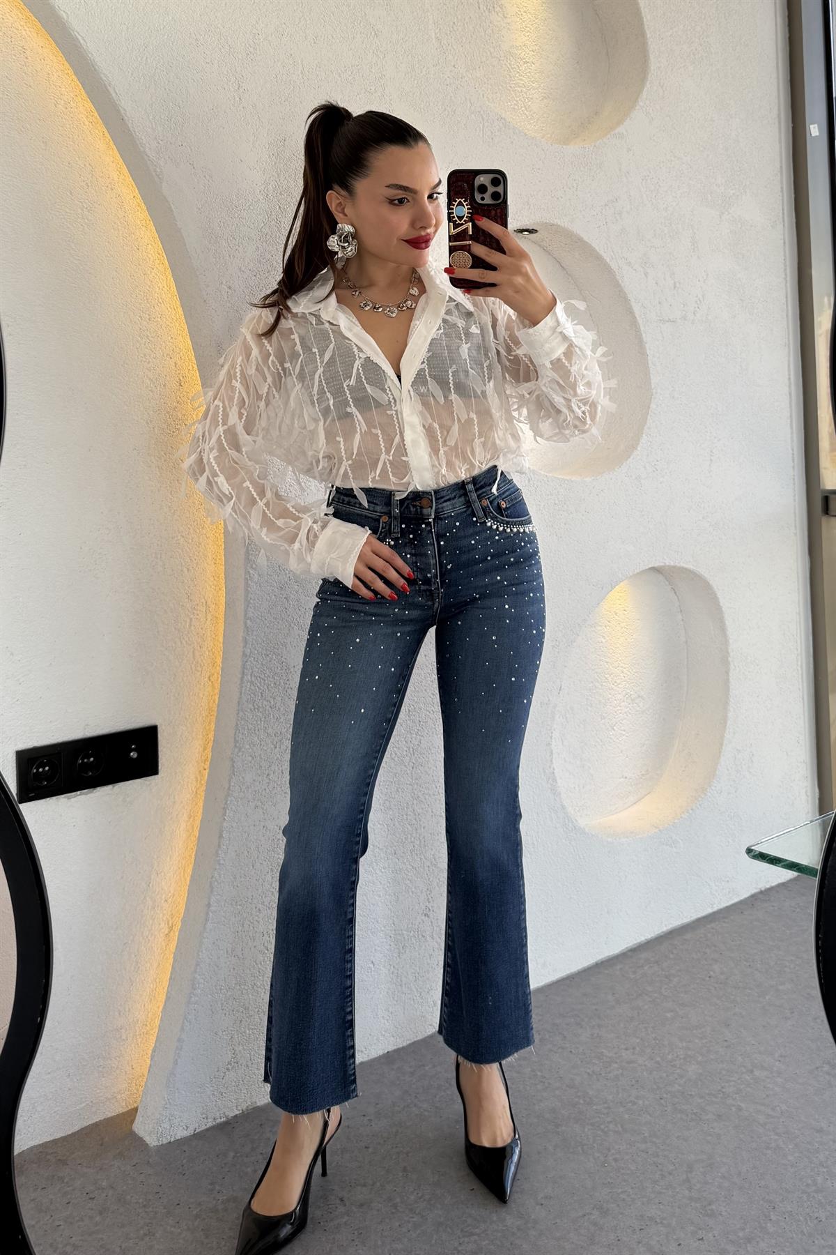 Edwin Beyaz 3 Boyutlu Transparan Gömlek