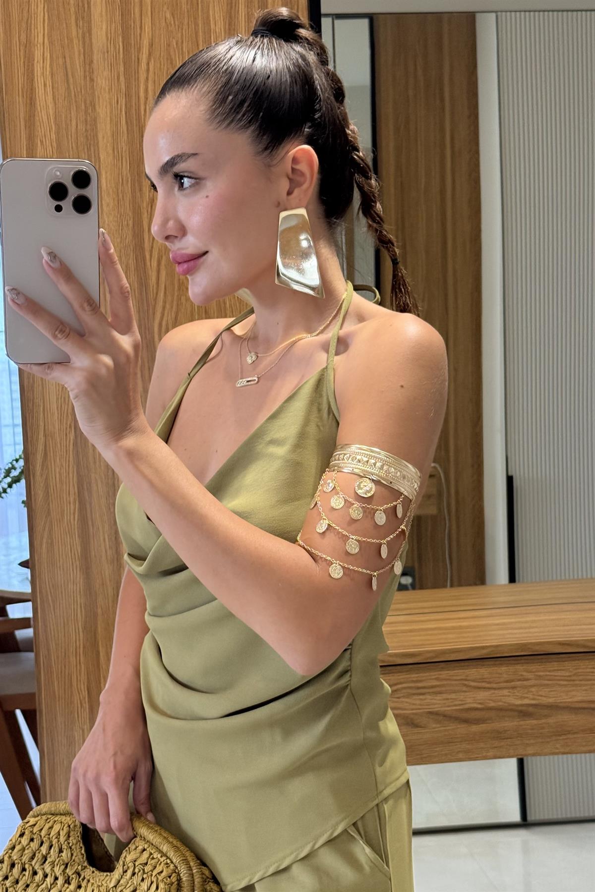 Elabella Yağ Yeşili Çapraz Drapeli İkili Takım