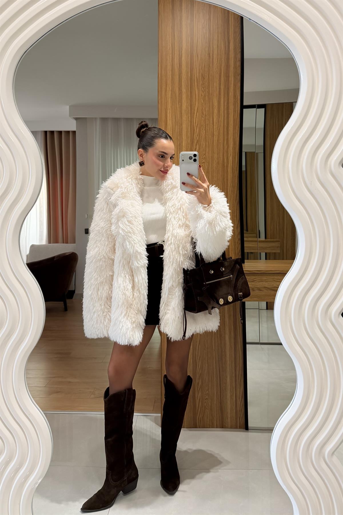 Elagan Beyaz Premium Peluş  Kürk