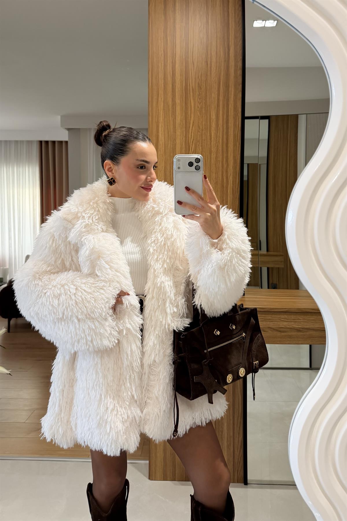 Elagan Beyaz Premium Peluş  Kürk