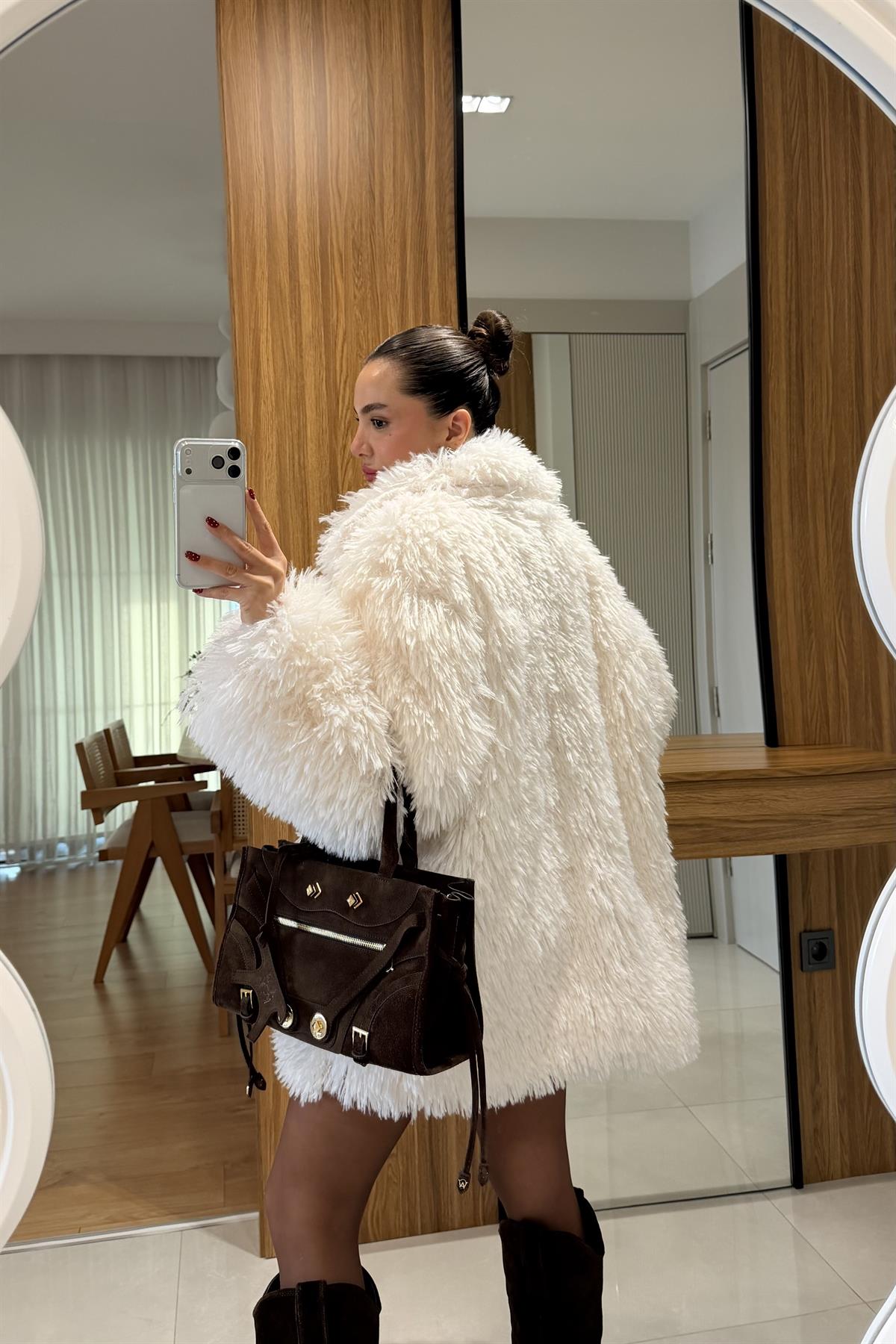 Elagan Beyaz Premium Peluş  Kürk