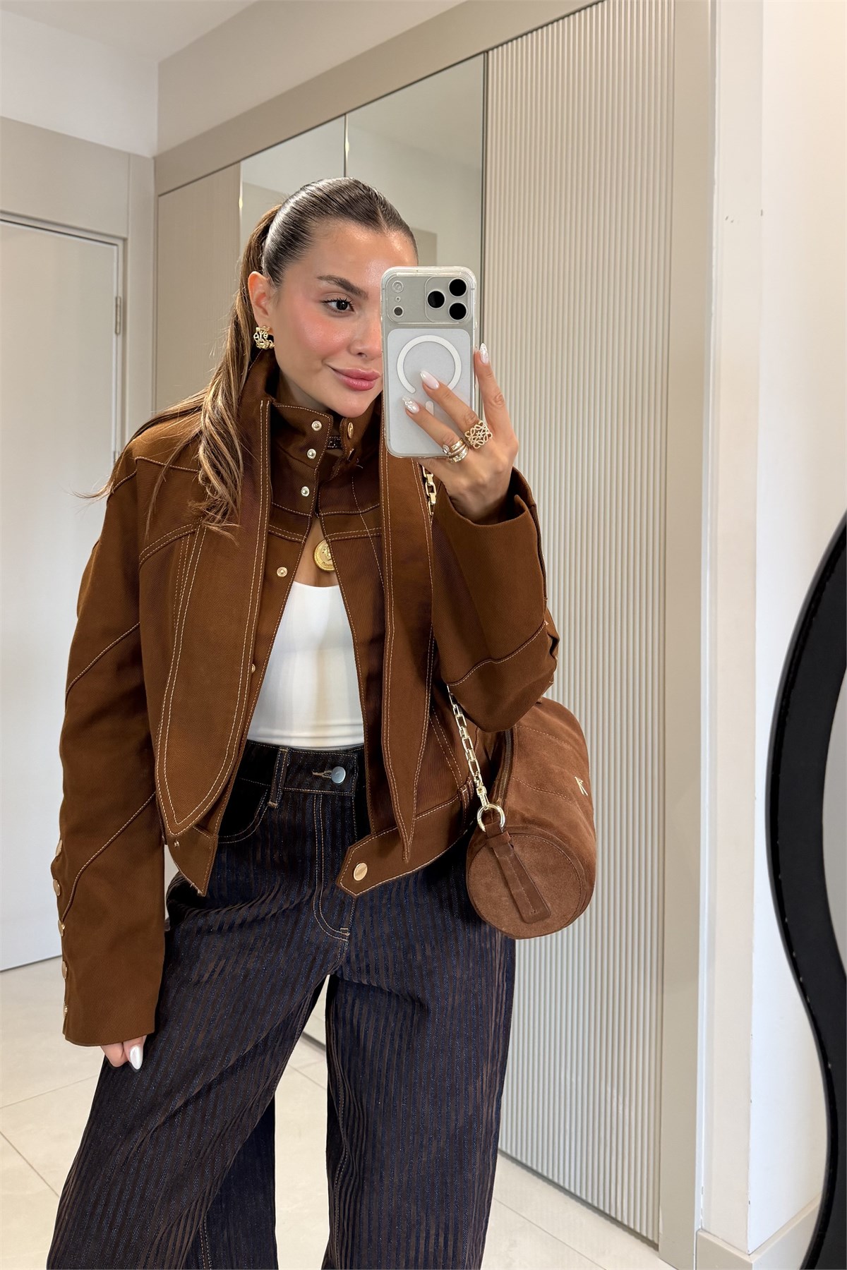 Elain Taba Kontrast Dikişli Ceket