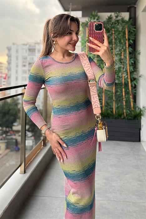 Eldon Sırt Dekolteli Renkli Elbise