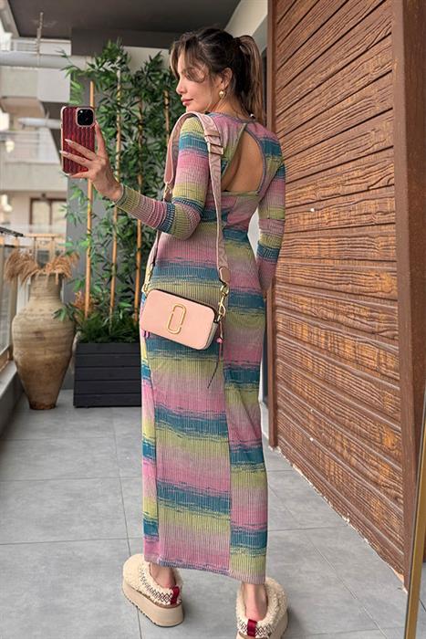 Eldon Sırt Dekolteli Renkli Elbise