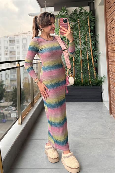 Eldon Sırt Dekolteli Renkli Elbise