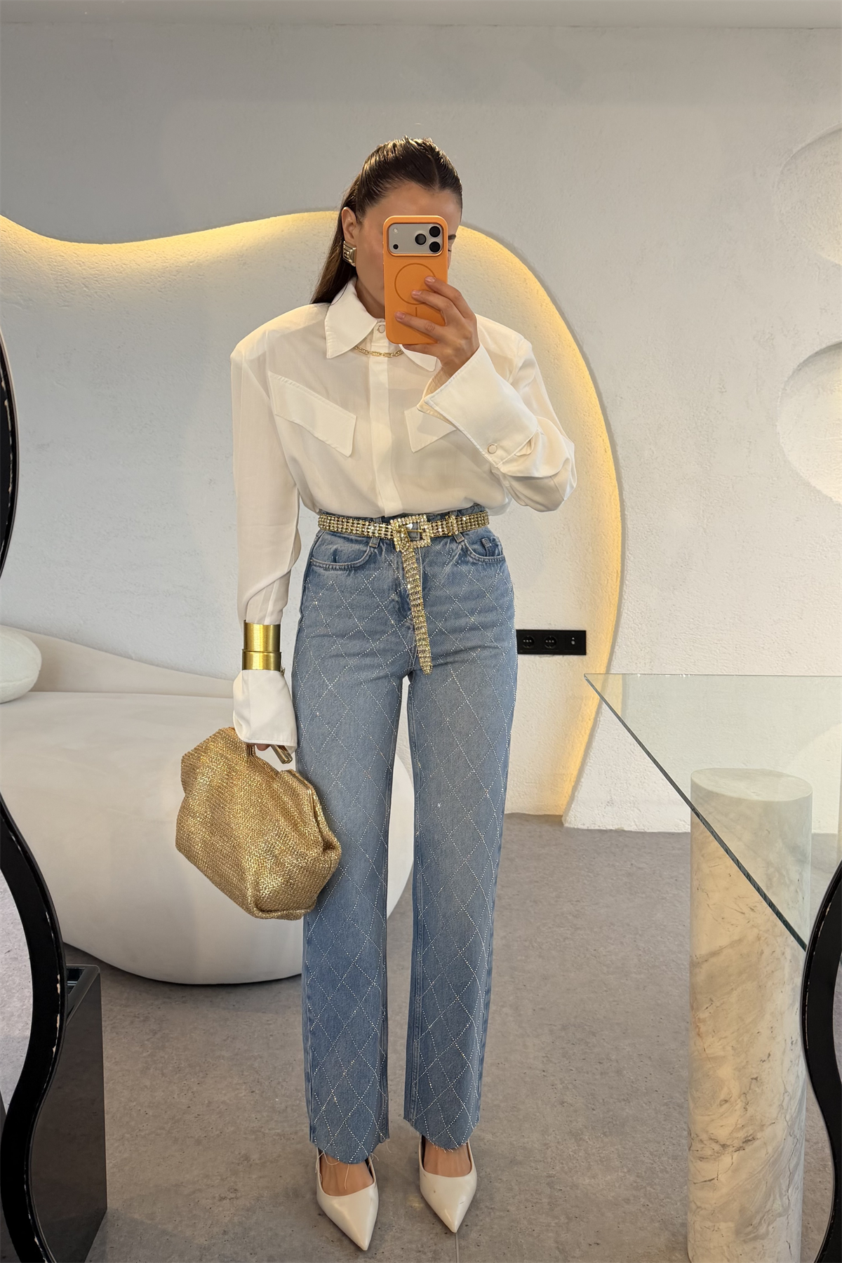 Eldora Beyaz Vatkalı Gömlek