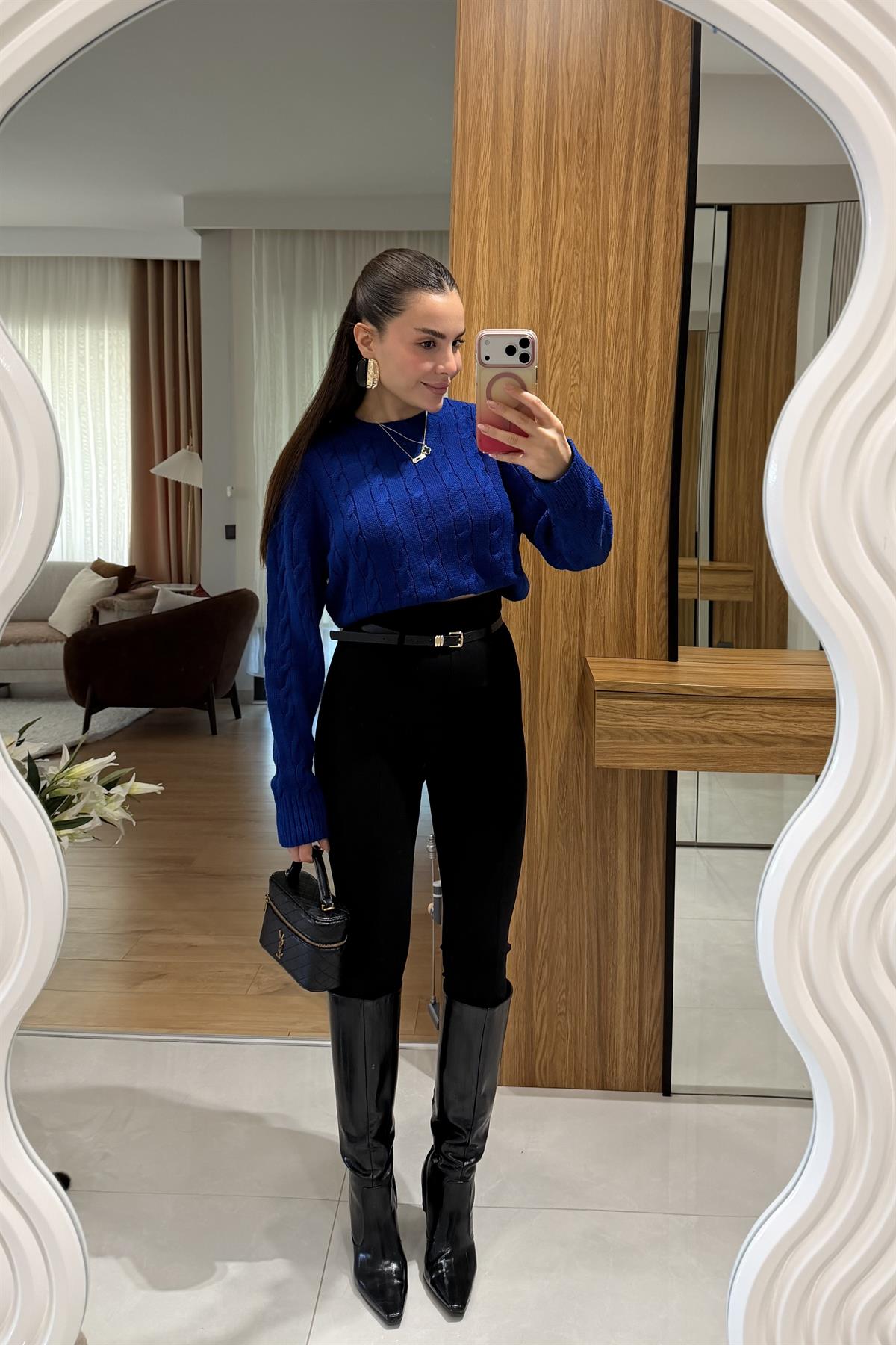 Eldra Siyah Çimalı Kemerli Tayt