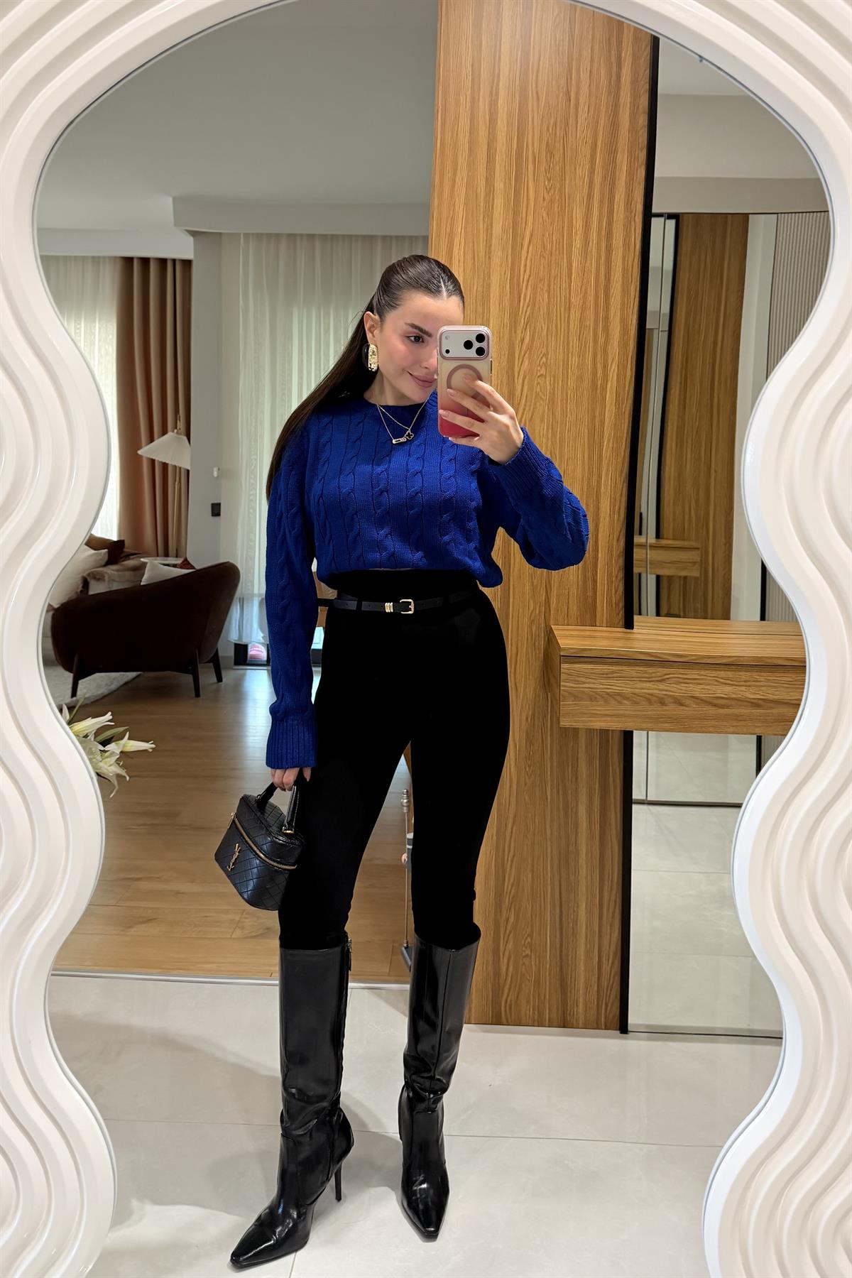 Eldra Siyah Çimalı Kemerli Tayt