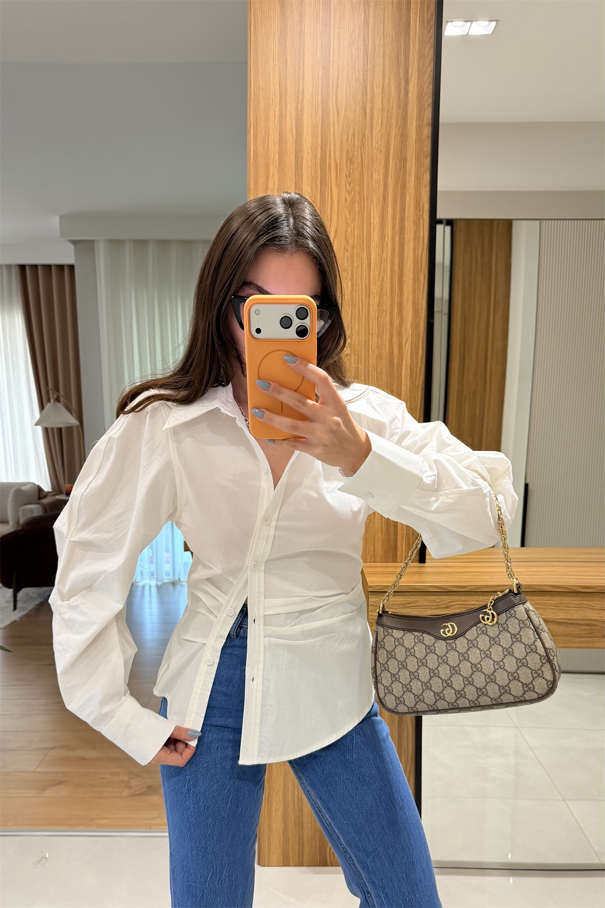 Eleni Beyaz Balon Kol Gömlek