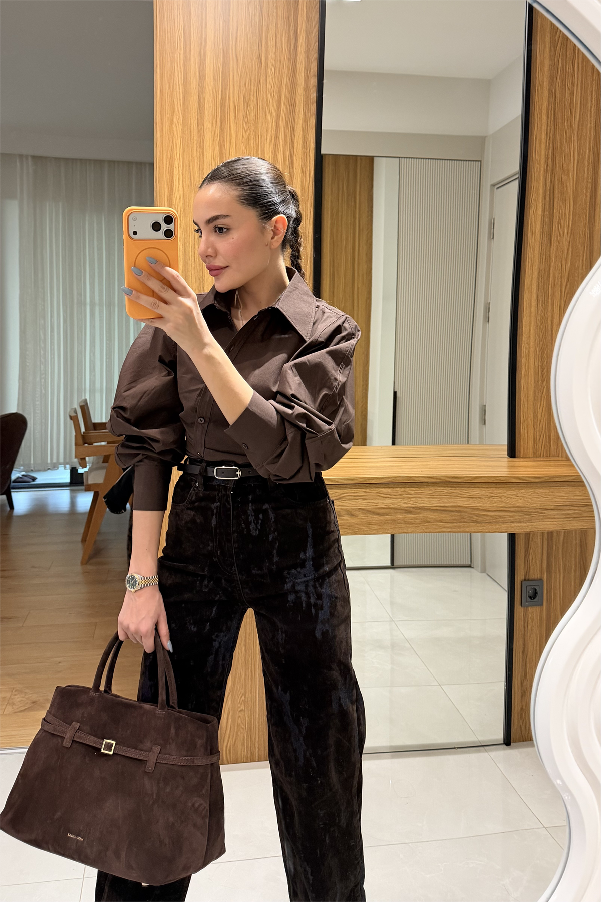 Eleni Kahve Balon Kol Gömlek