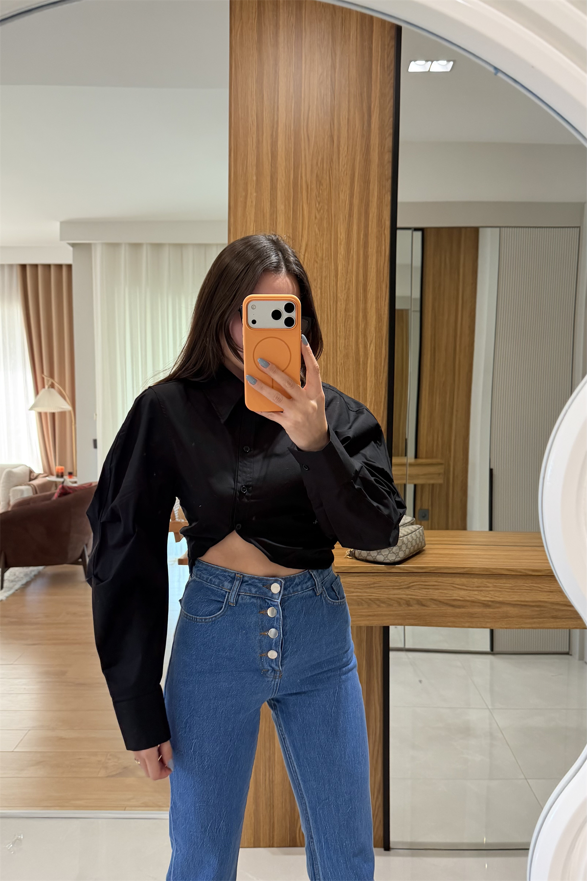 Eleni Siyah Balon Kol Gömlek