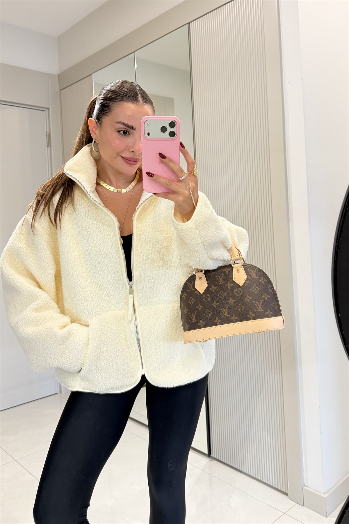 Eliana Ekru Teddy Fermuarlı Sweat