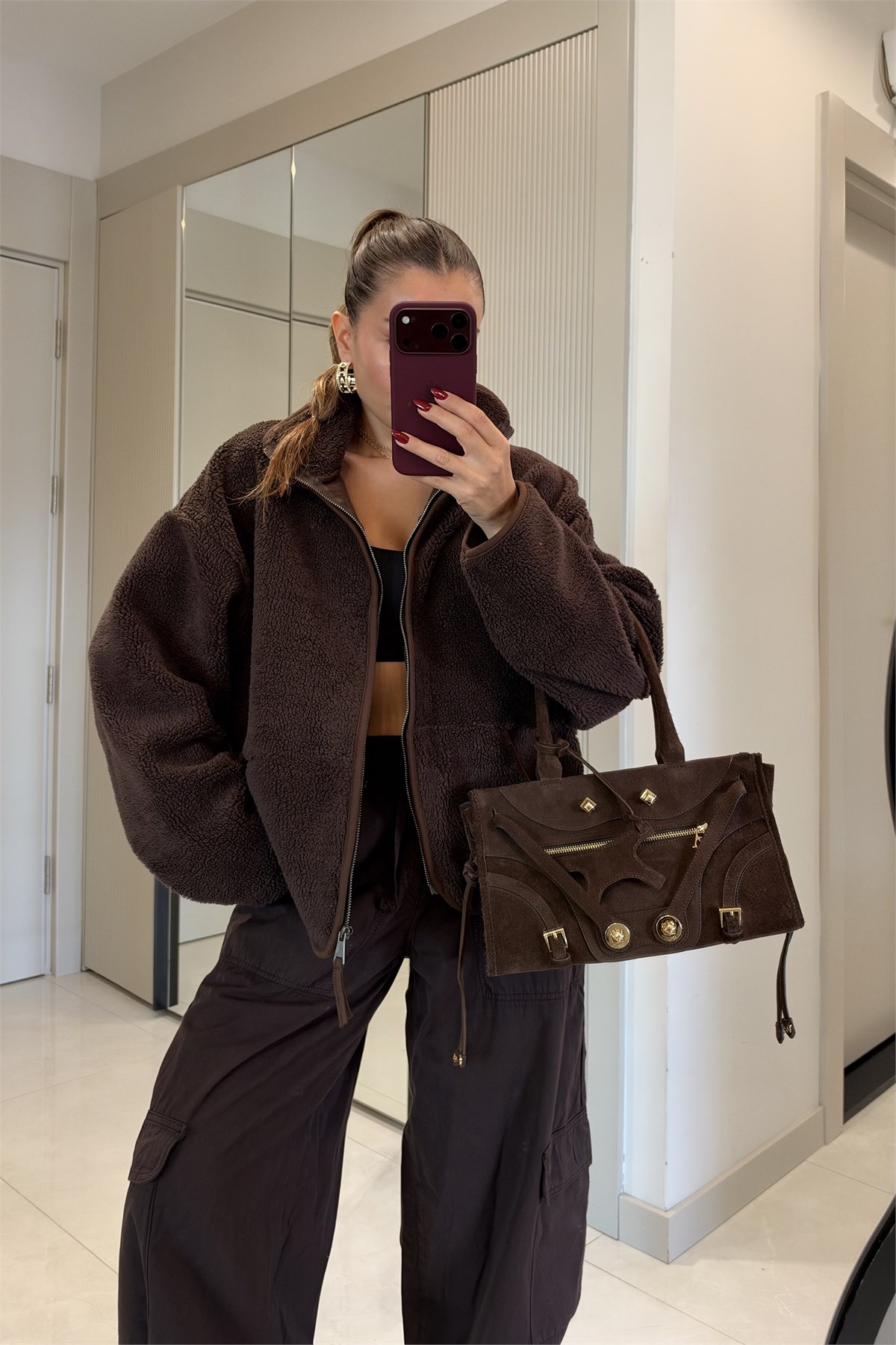 Eliana Kahve Teddy Fermuarlı Sweat