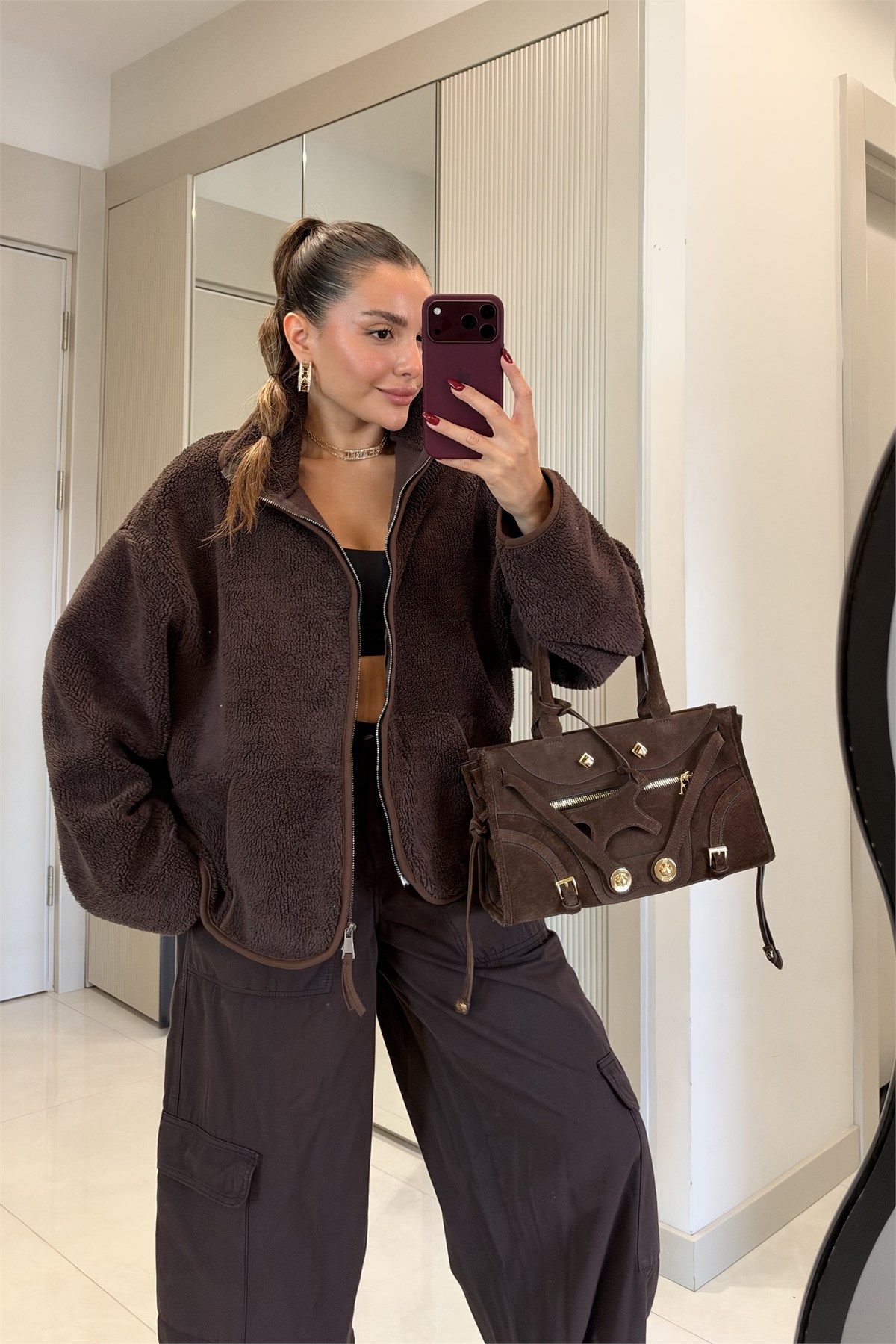 Eliana Kahve Teddy Fermuarlı Sweat