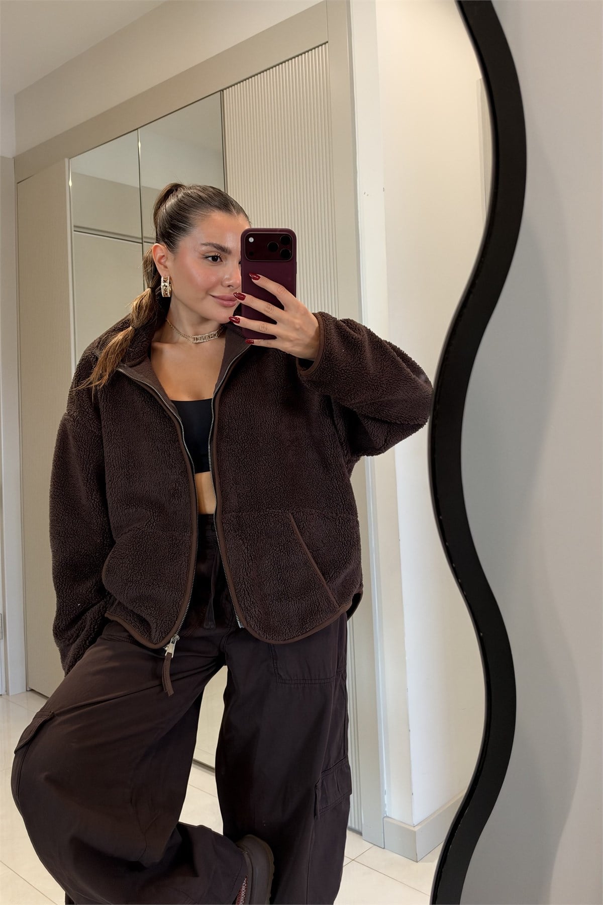 Eliana Kahve Teddy Fermuarlı Sweat