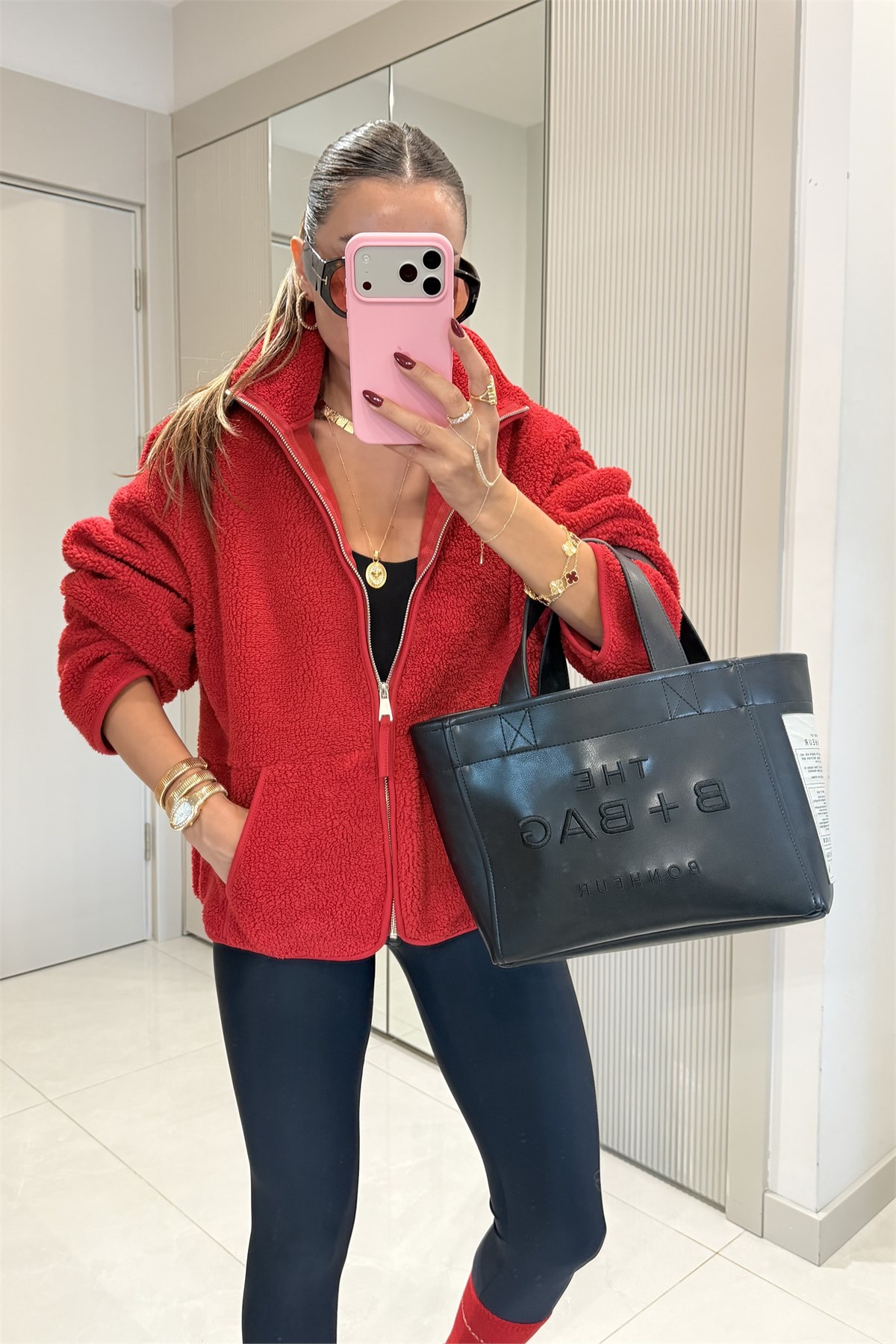 Eliana Kırmızı Teddy Fermuarlı Sweat