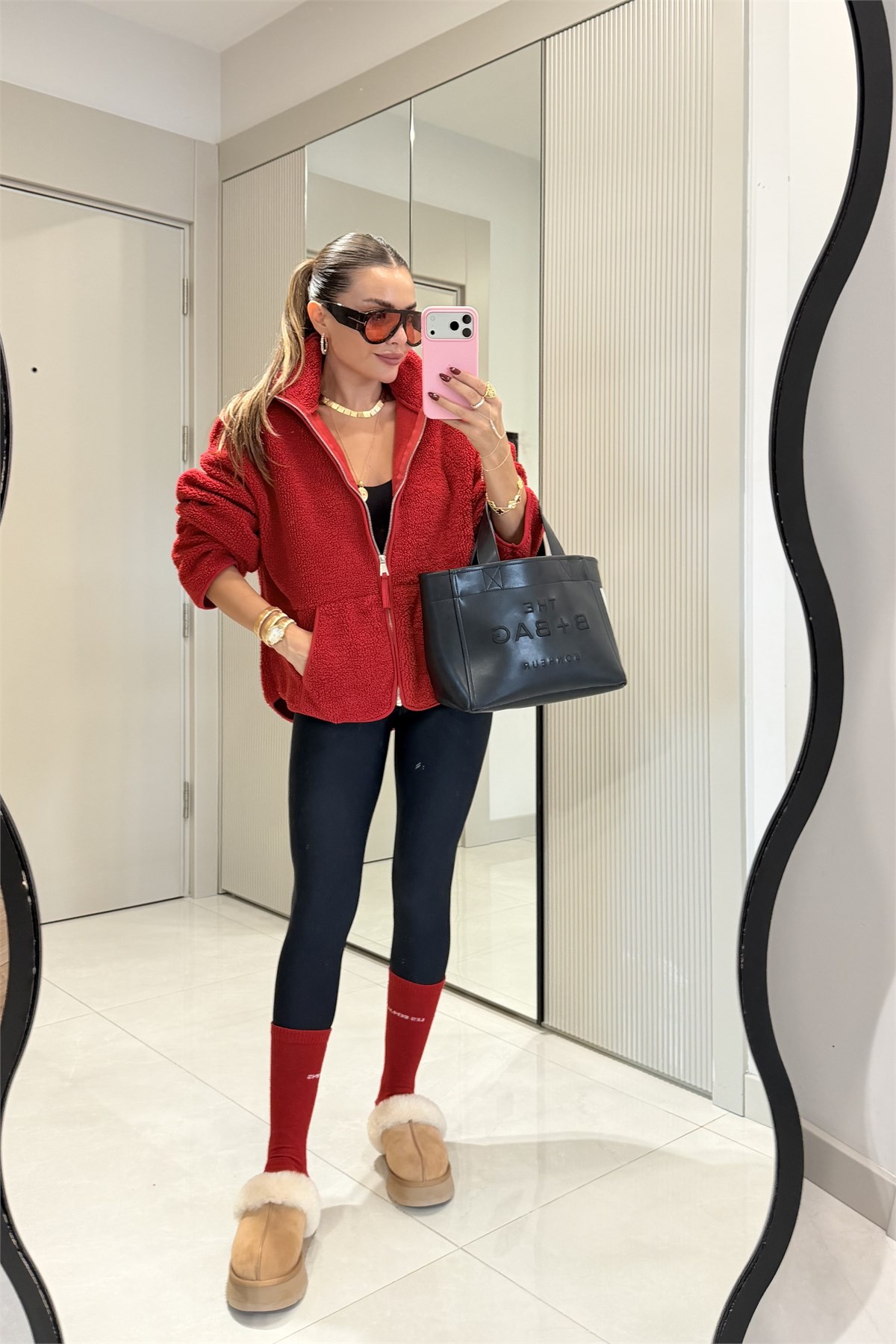 Eliana Kırmızı Teddy Fermuarlı Sweat