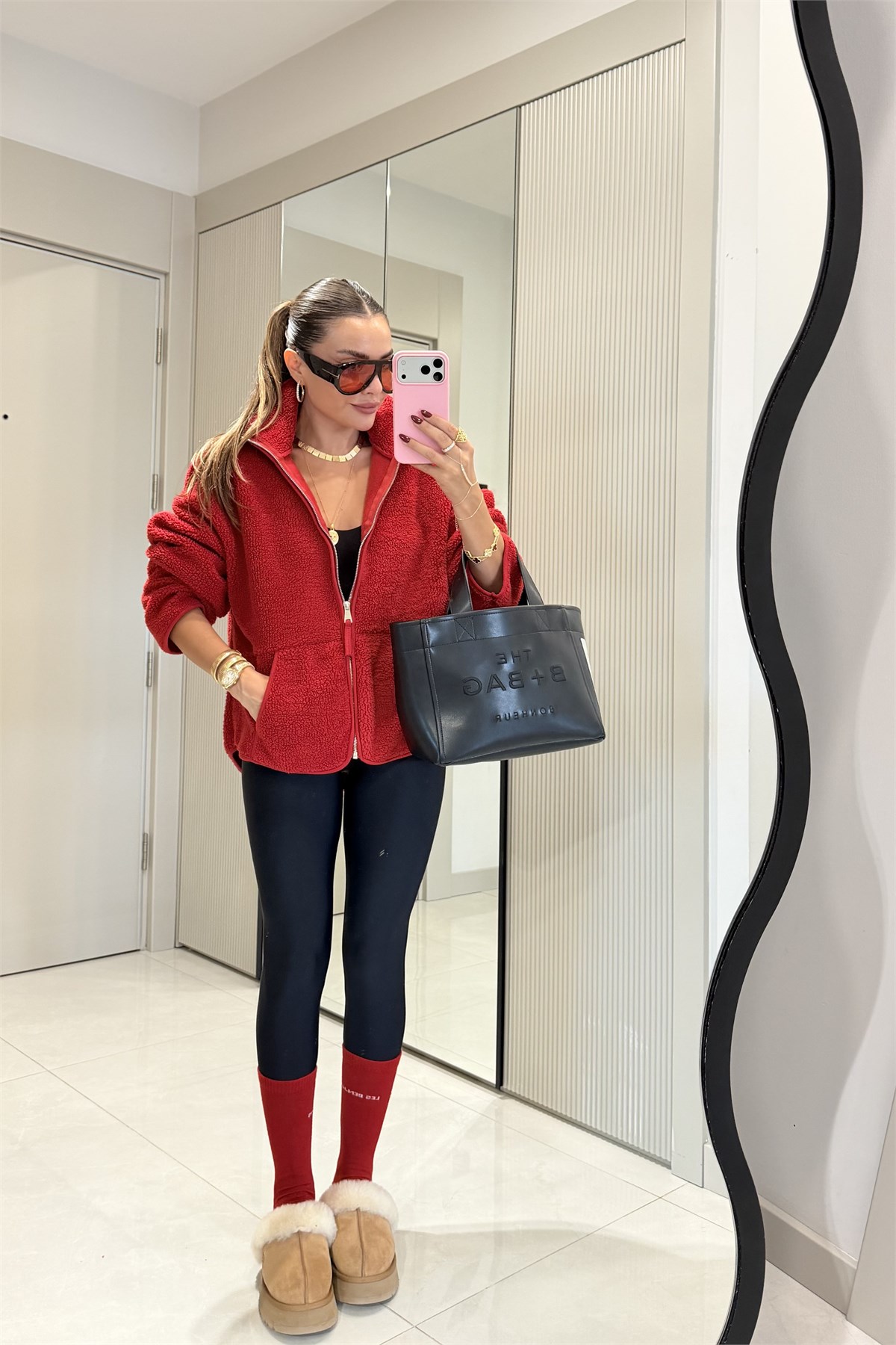Eliana Kırmızı Teddy Fermuarlı Sweat