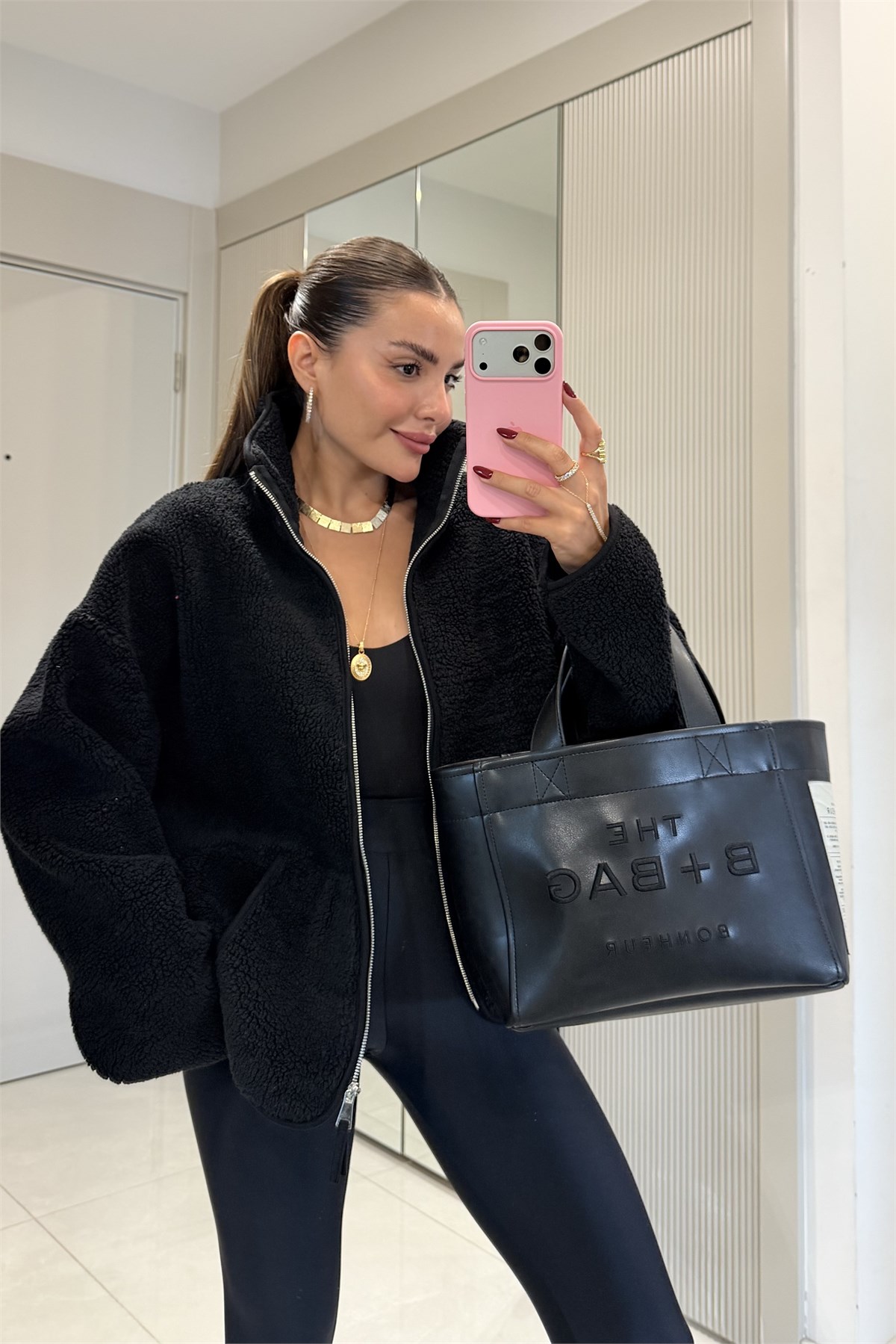 Eliana Siyah Teddy Fermuarlı Sweat