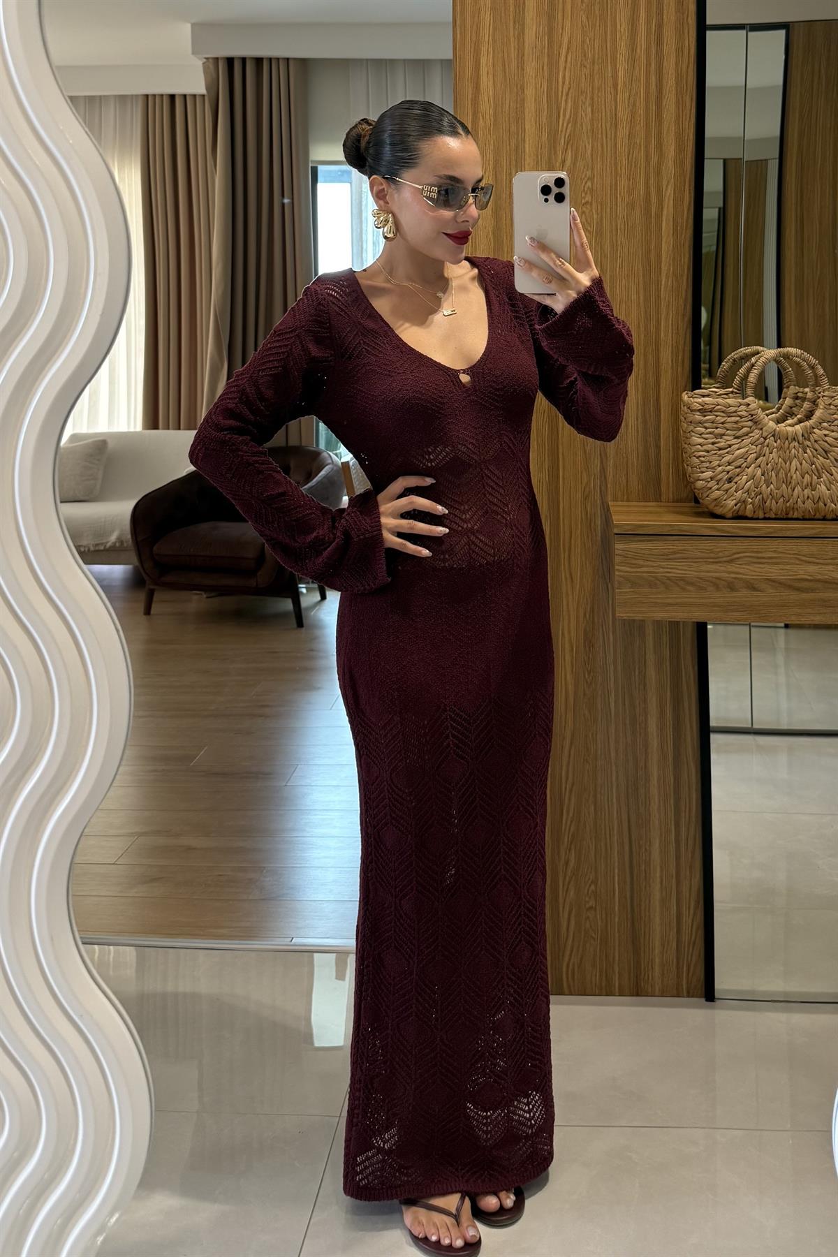 Elisara Bordo Örgü Pareo Elbise
