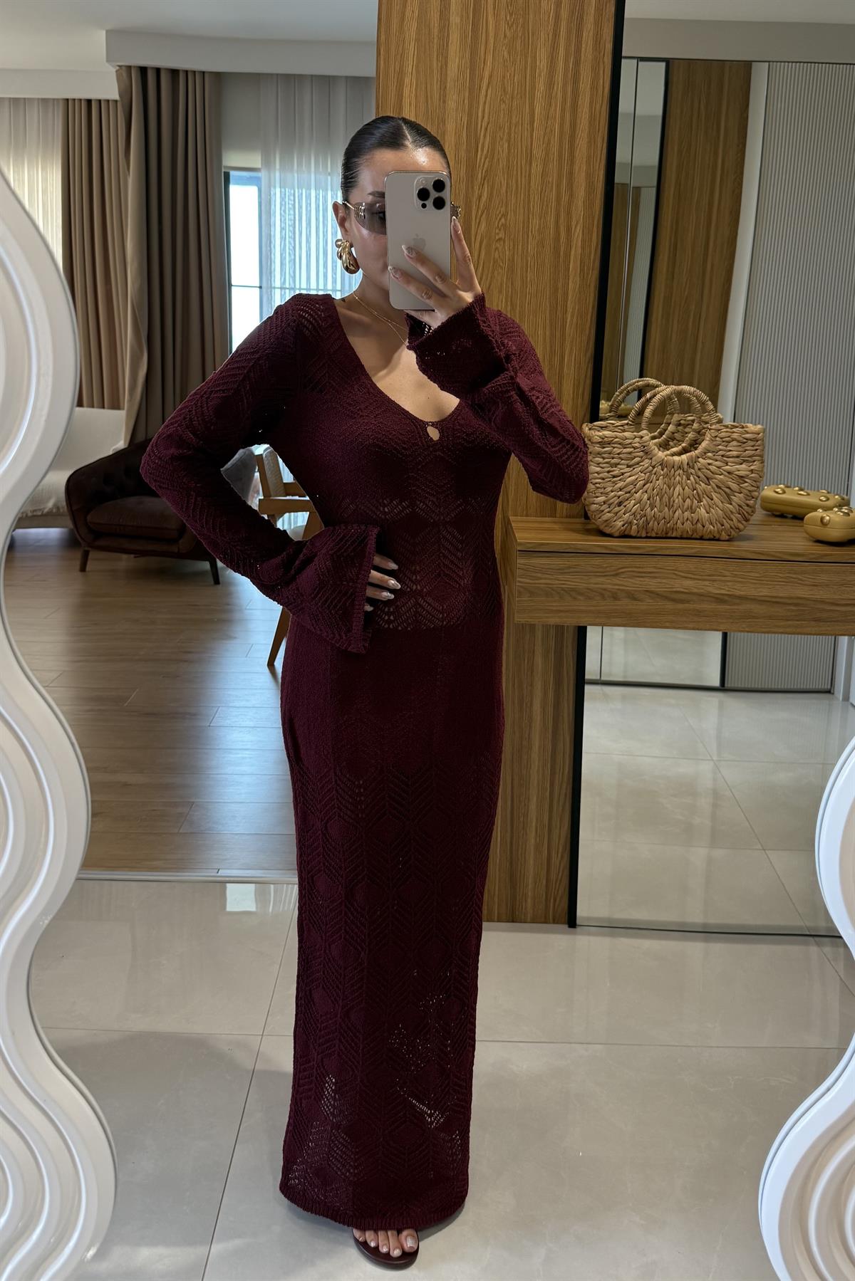 Elisara Bordo Örgü Pareo Elbise