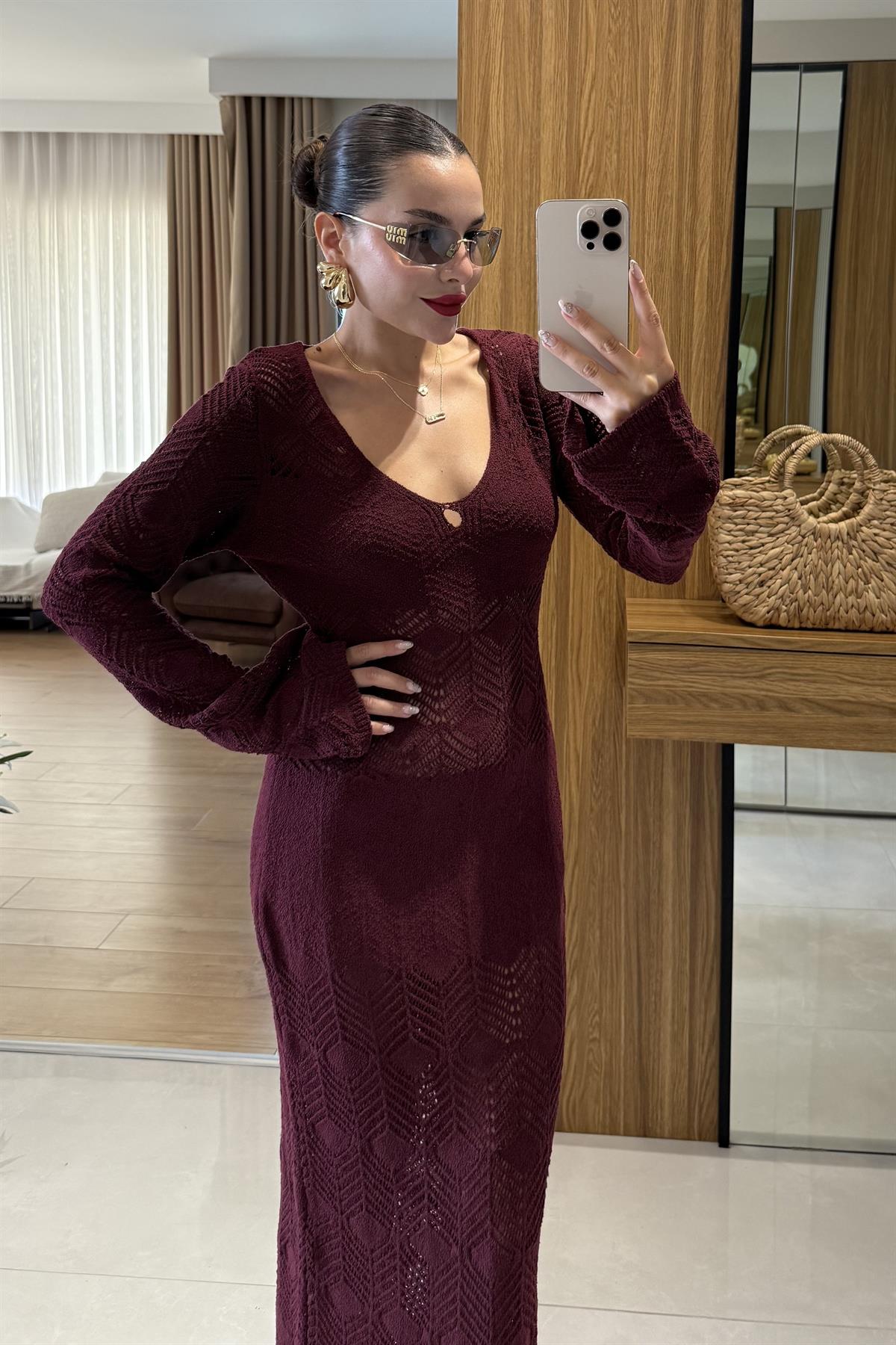 Elisara Bordo Örgü Pareo Elbise