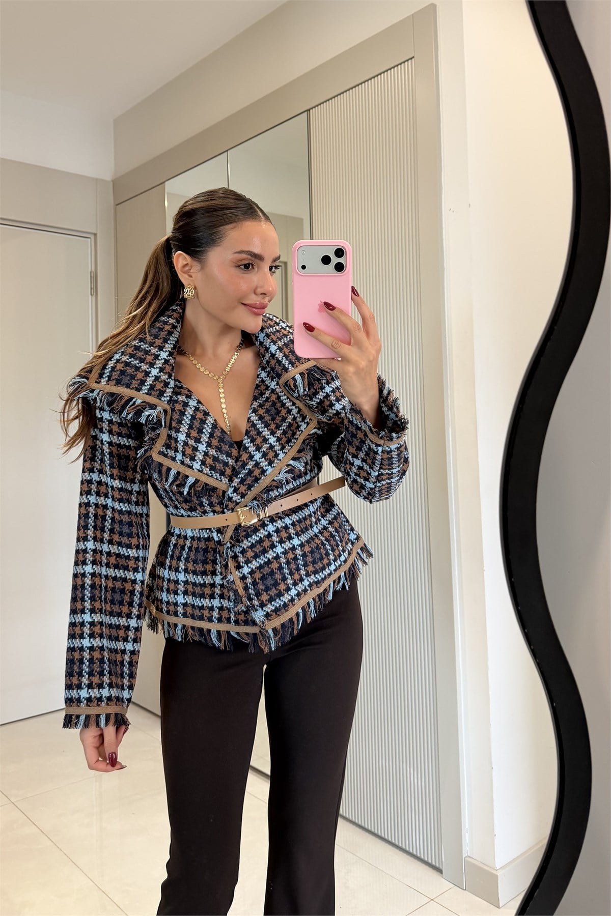 Elise Kemerli Püskül Detaylı Tüvit Ceket