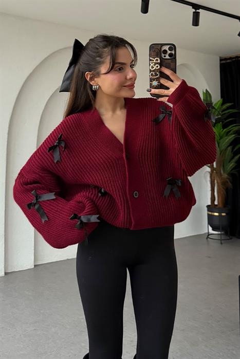 Elite Bordo Kurdela Detaylı Hırka 