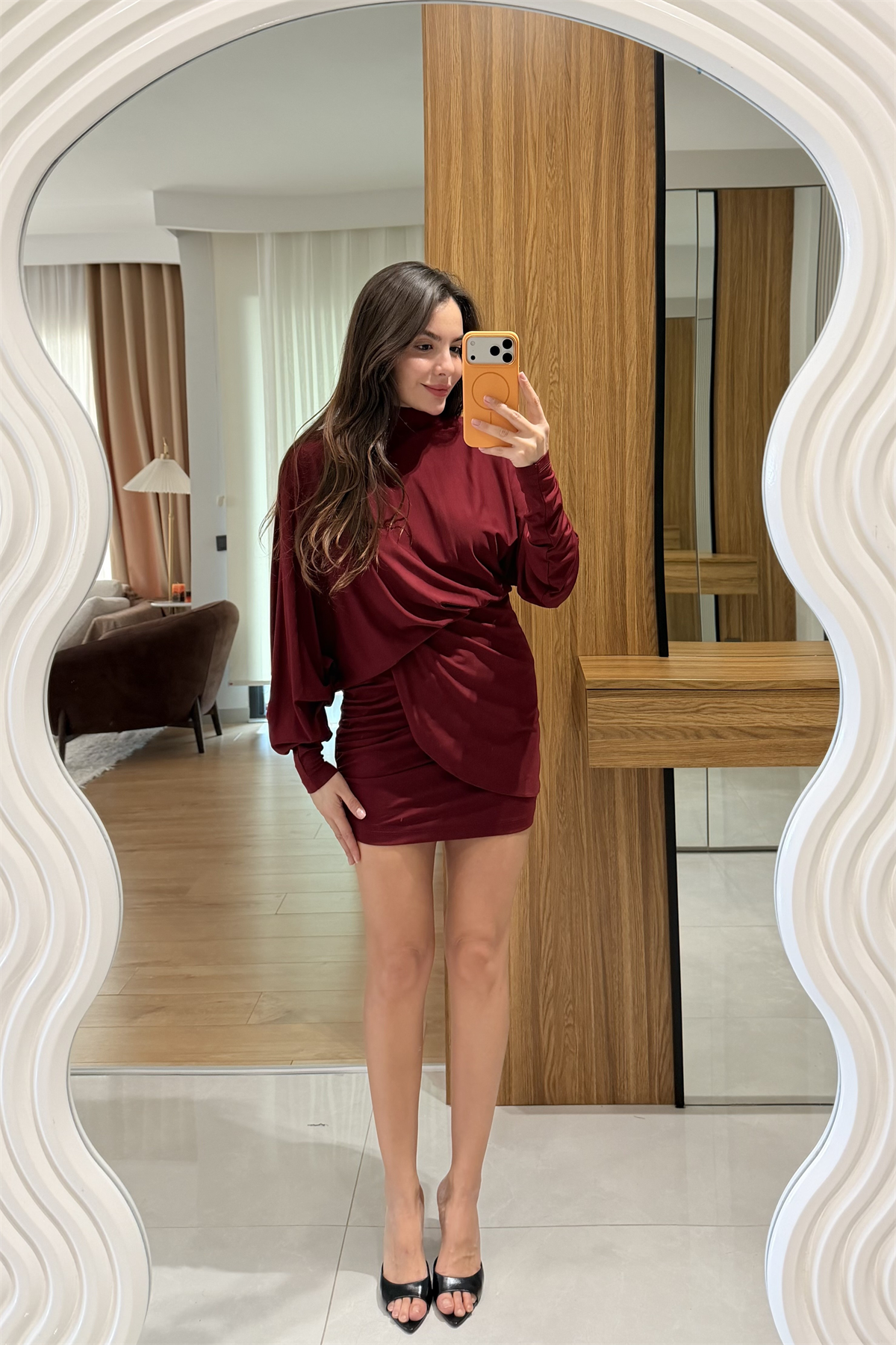 Eliza  Bordo Modal Drapeli Elbise