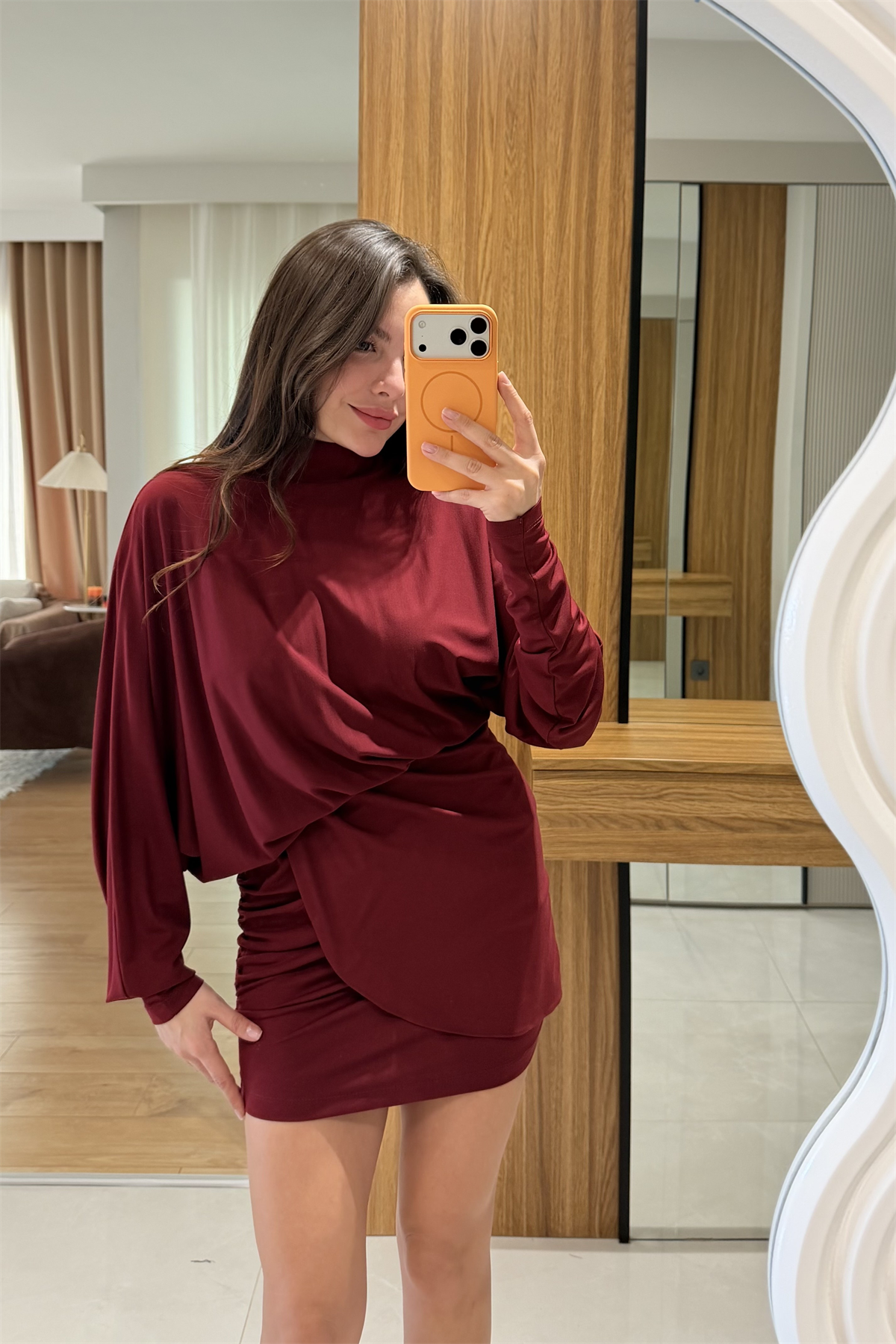 Eliza  Bordo Modal Drapeli Elbise