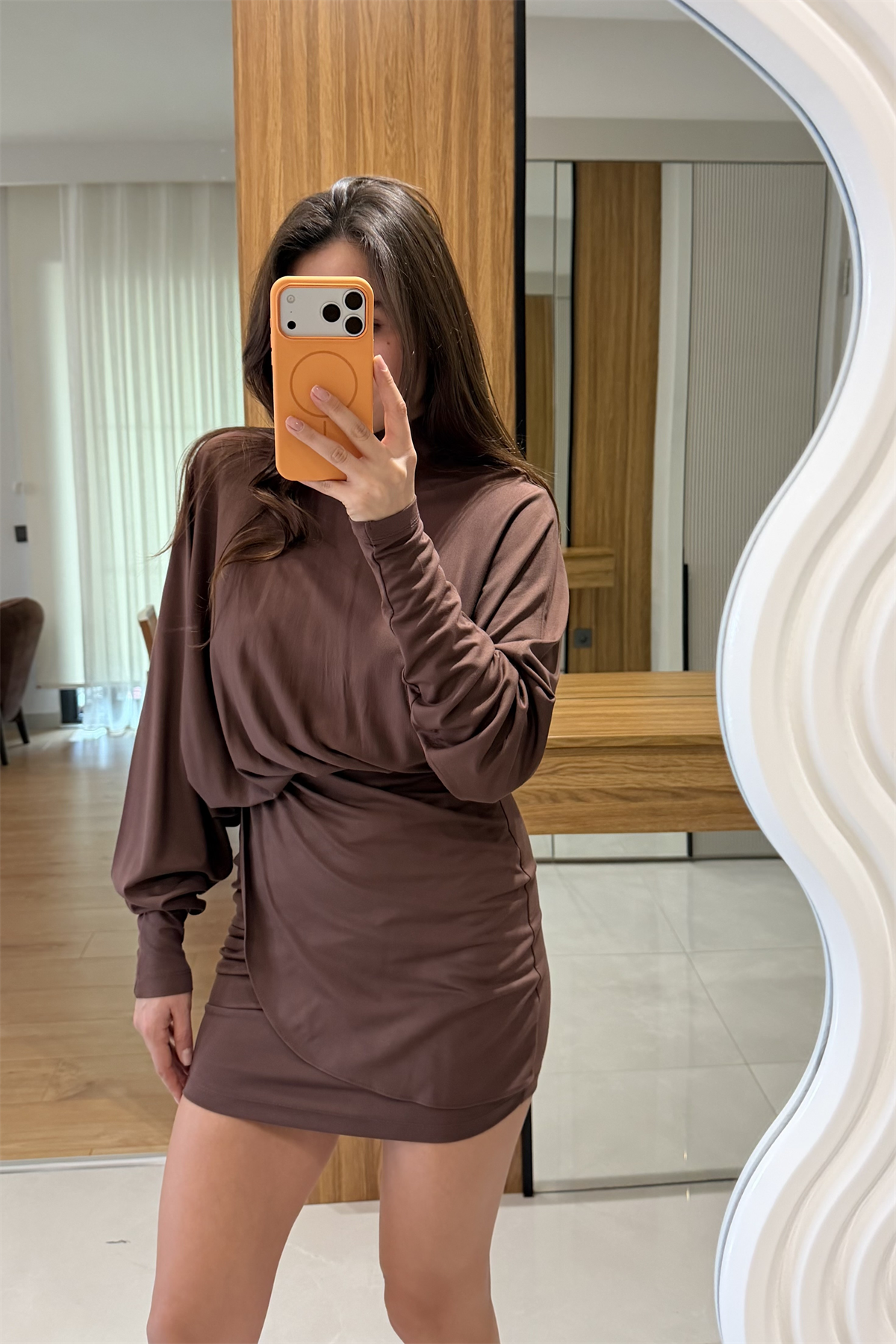 Eliza  Kahve Modal Drapeli Elbise